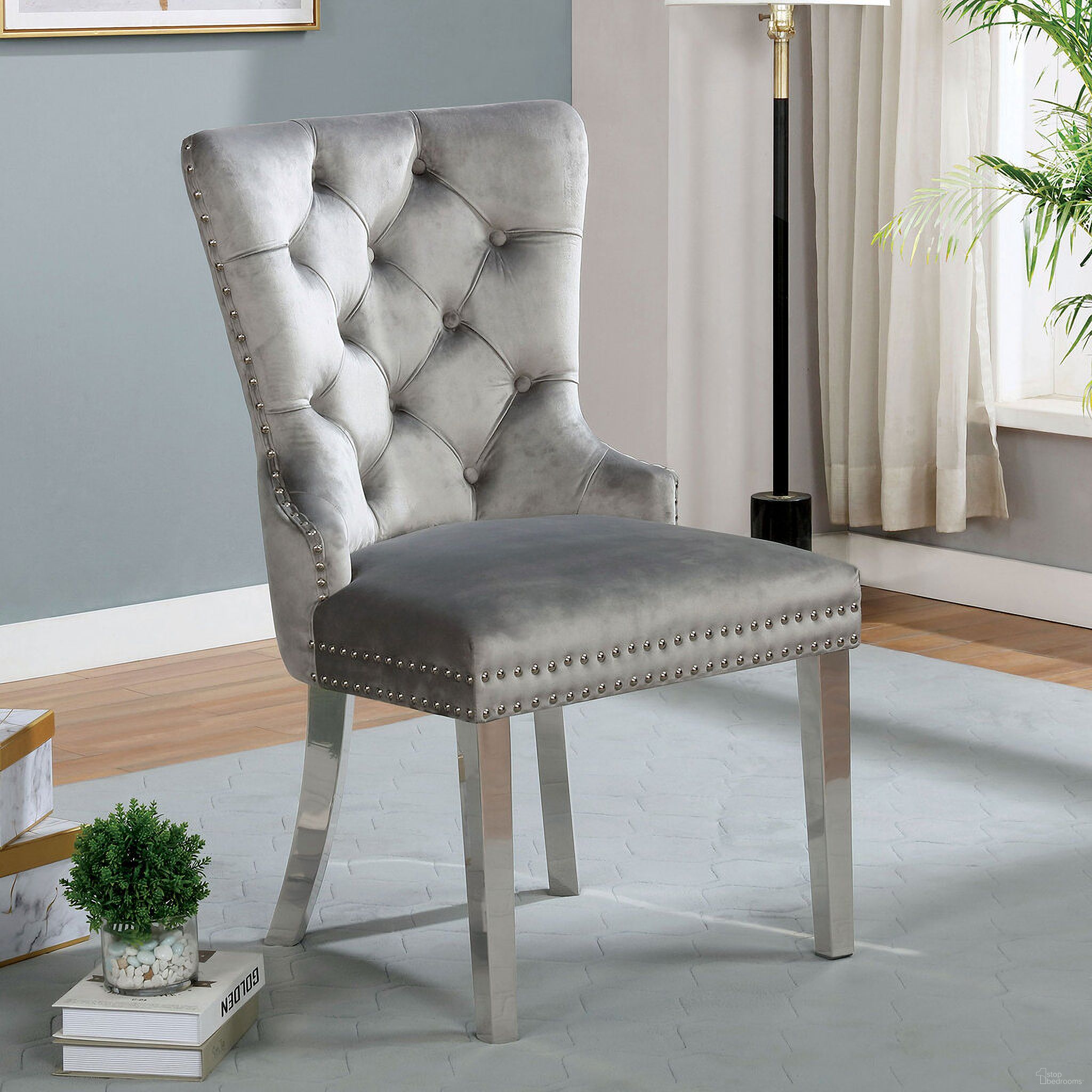The appearance of Jewett Chair Set of 2 In Gray designed by Furniture of America in the modern / contemporary interior design. This gray piece of furniture  was selected by 1StopBedrooms from Jewett Collection to add a touch of cosiness and style into your home. Sku: CM-AC261GY-2PK. Material: Wood.