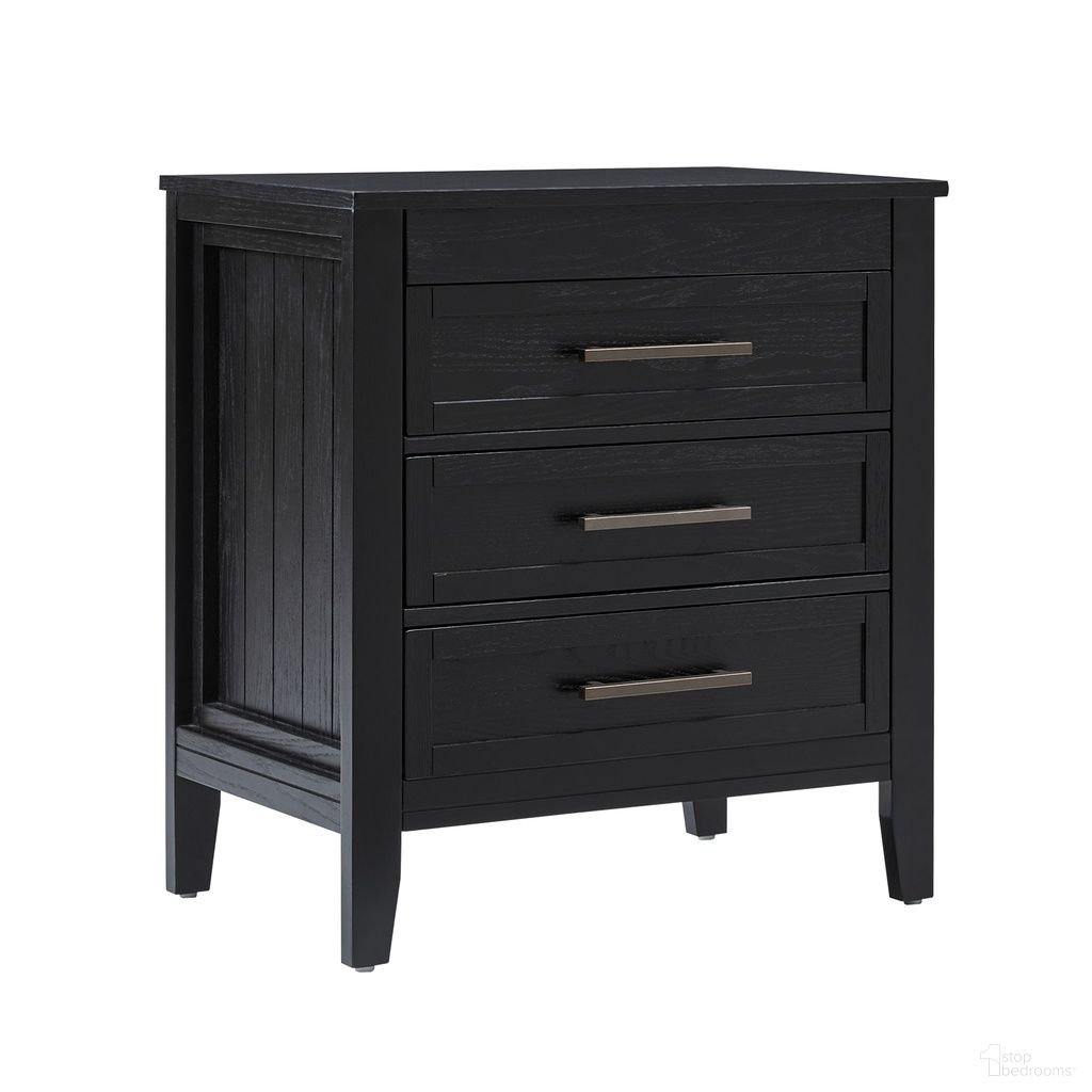 The appearance of Joachim 3 Drawer Nightstand In Black designed by Karat Home in the modern / contemporary interior design. This black piece of furniture  was selected by 1StopBedrooms from Joachim Collection to add a touch of cosiness and style into your home. Sku: NSCS1214D-BLK. Material: Engineered Wood.
