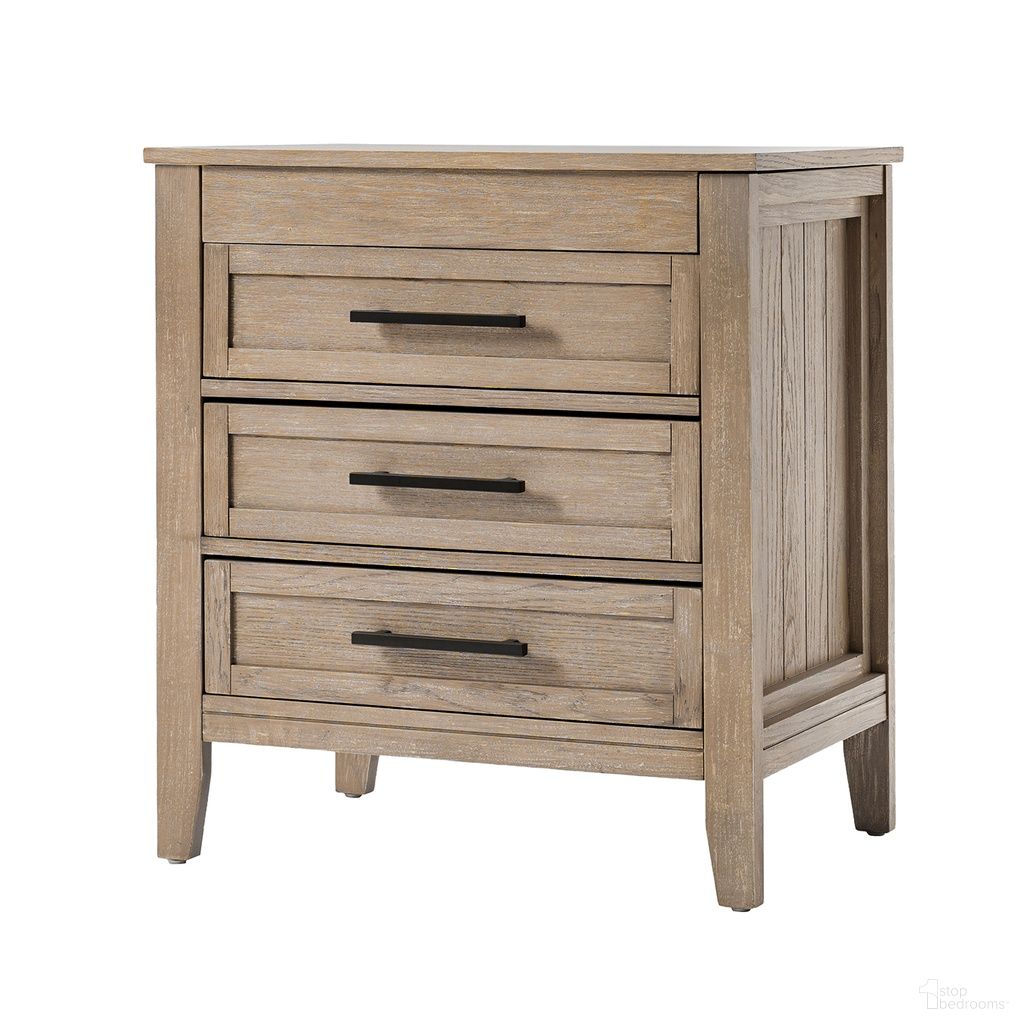 The appearance of Joachim 3 Drawer Nightstand In Oak designed by Karat Home in the modern / contemporary interior design. This oak piece of furniture  was selected by 1StopBedrooms from Joachim Collection to add a touch of cosiness and style into your home. Sku: NSCS1214D-OAK. Material: Engineered Wood.