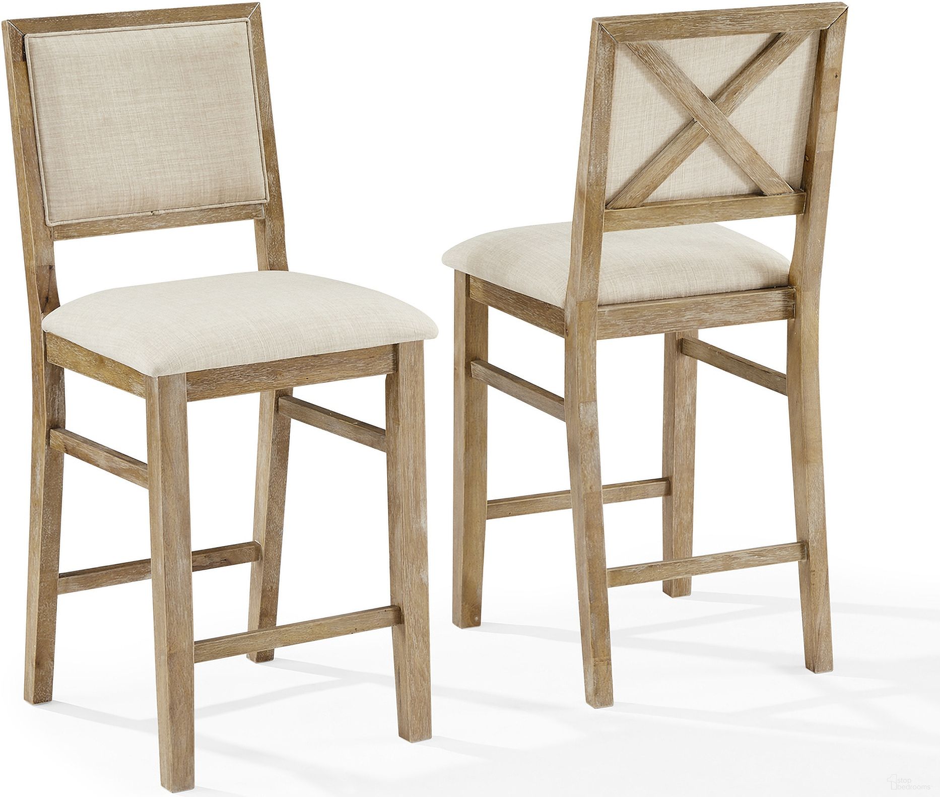 The appearance of Joanna 2-Piece Upholstered Counter Height Barstool Set In Rustic Brown and Creme designed by Crosley Brands in the modern / contemporary interior design. This rustic brown and creme piece of furniture  was selected by 1StopBedrooms from Joanna Collection to add a touch of cosiness and style into your home. Sku: CF501326-RB. Material: Rubberwood.