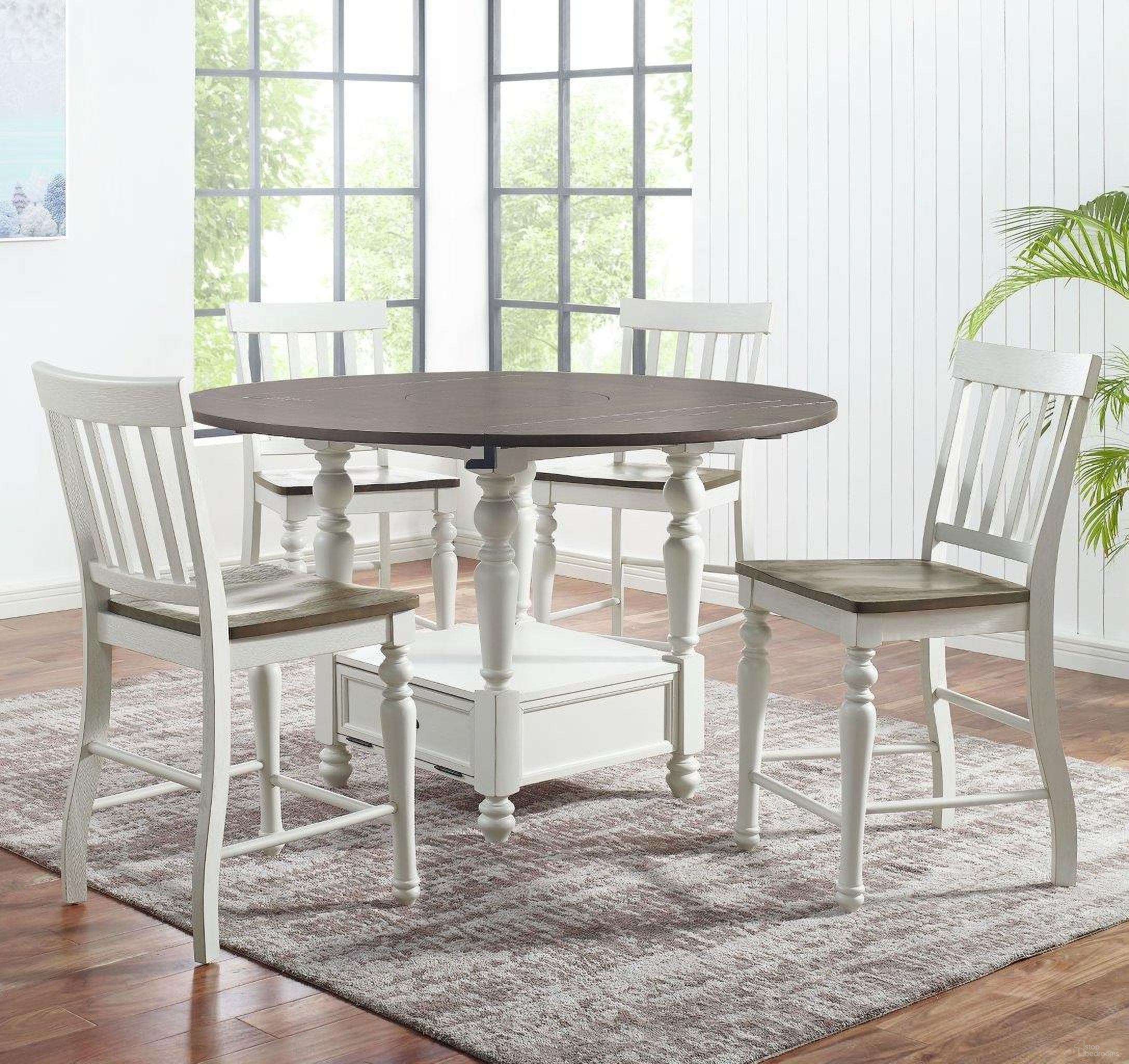 The appearance of Joanna 5 Piece Counter Height Dining Set designed by Steve Silver in the country / farmhouse interior design. This two-tone piece of furniture was selected by 1StopBedrooms from Joanna Collection to add a touch of cosiness and style into your home. Sku: JA5959CTB;JA5959CTT;JA700CCN;JA700CCN;JA700CCN;JA700CCN. Material: Rubberwood.