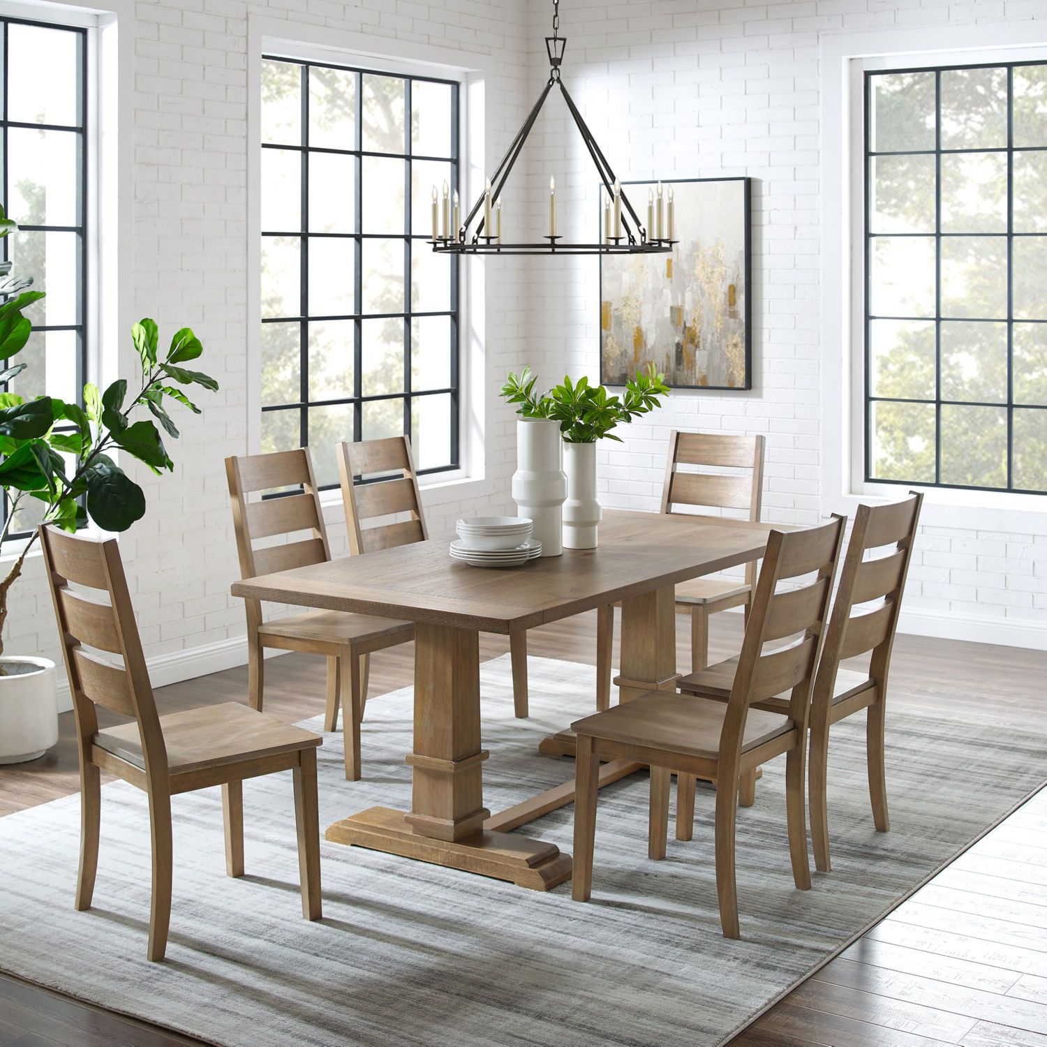 The appearance of Joanna Dining Room Set In Rustic Brown designed by Crosley Brands in the modern / contemporary interior design. This rustic brown piece of furniture was selected by 1StopBedrooms from Joanna Collection to add a touch of cosiness and style into your home. Sku: CF2013-RB-1OF2;CF2013-RB-2OF2;CF501217-RB;CF501217-RB. Table Base Style: Trestle. Material: MDF. Table Top Shape: Rectangular. Size: 35" x 72".