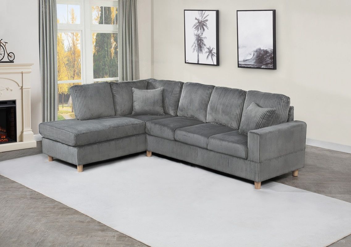 The appearance of Joe 2-Piece Velvet Corduroy Sectional in Dark Gray designed by Best Quality Furniture in the glam interior design. This dark gray piece of furniture  was selected by 1StopBedrooms from Joe Collection to add a touch of cosiness and style into your home. Sku: S01-SE. Material: Corduroy.