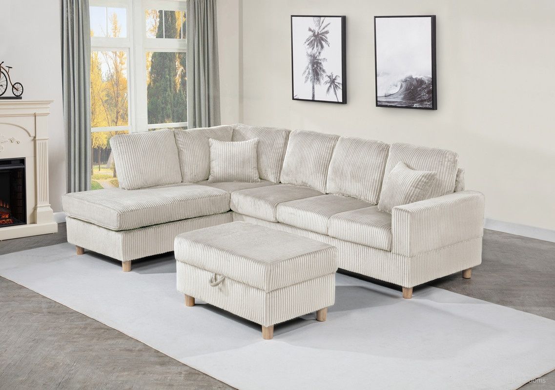 Joe 3-Piece Velvet Corduroy Sectional in Beige