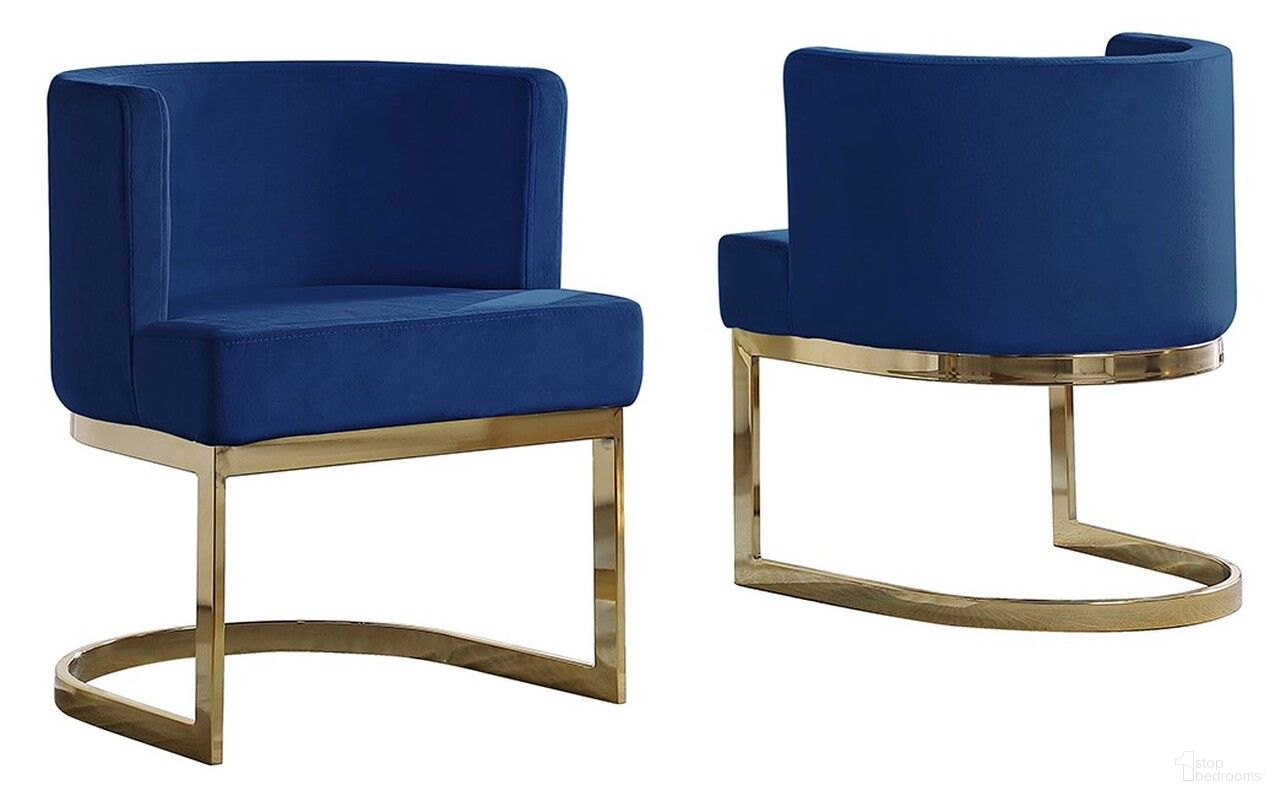 The appearance of Joe Accent Chair In Navy Blue Velvet and Gold Chrome Base designed by Best Quality Furniture in the modern / contemporary interior design. This navy blue and gold piece of furniture was selected by 1StopBedrooms from Joe Collection to add a touch of cosiness and style into your home. Sku: SC91. Material: Velvet.