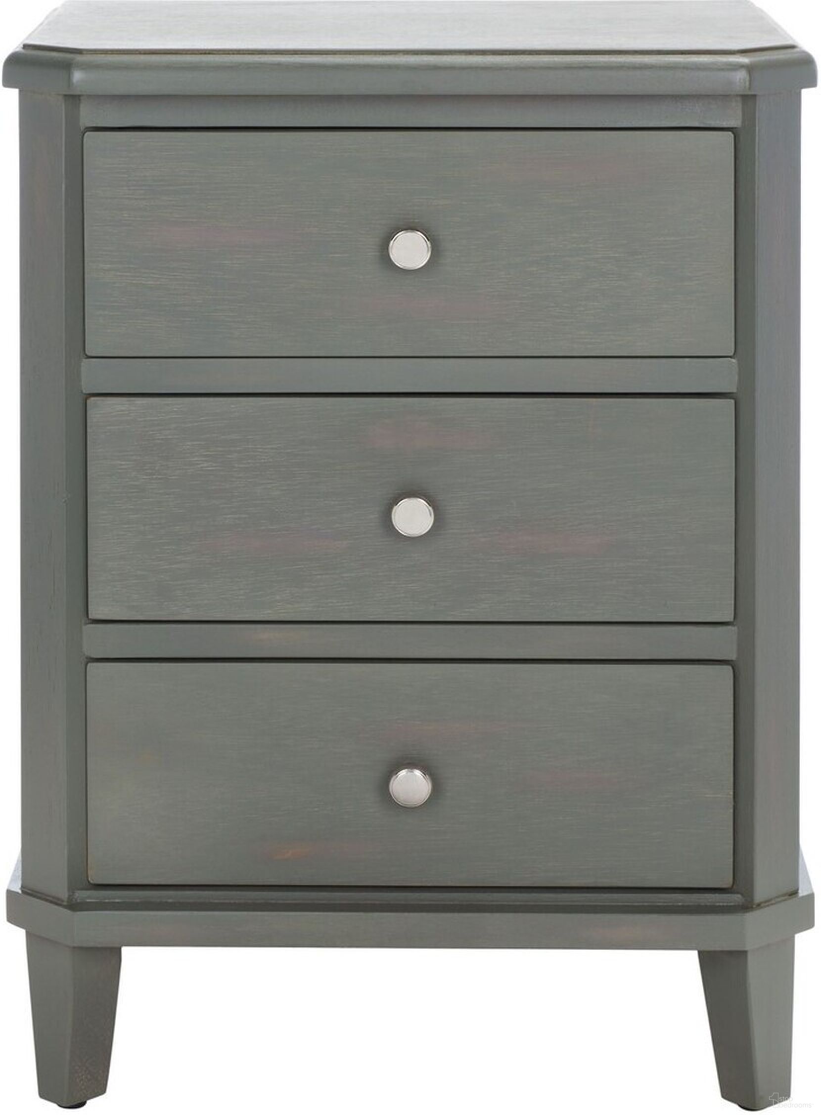 The appearance of Joe French Grey End Table with 3 Storage Drawers designed by Safavieh in the traditional interior design. This ash gray piece of furniture  was selected by 1StopBedrooms from Joe Collection to add a touch of cosiness and style into your home. Sku: AMH6629A. Material: Wood.