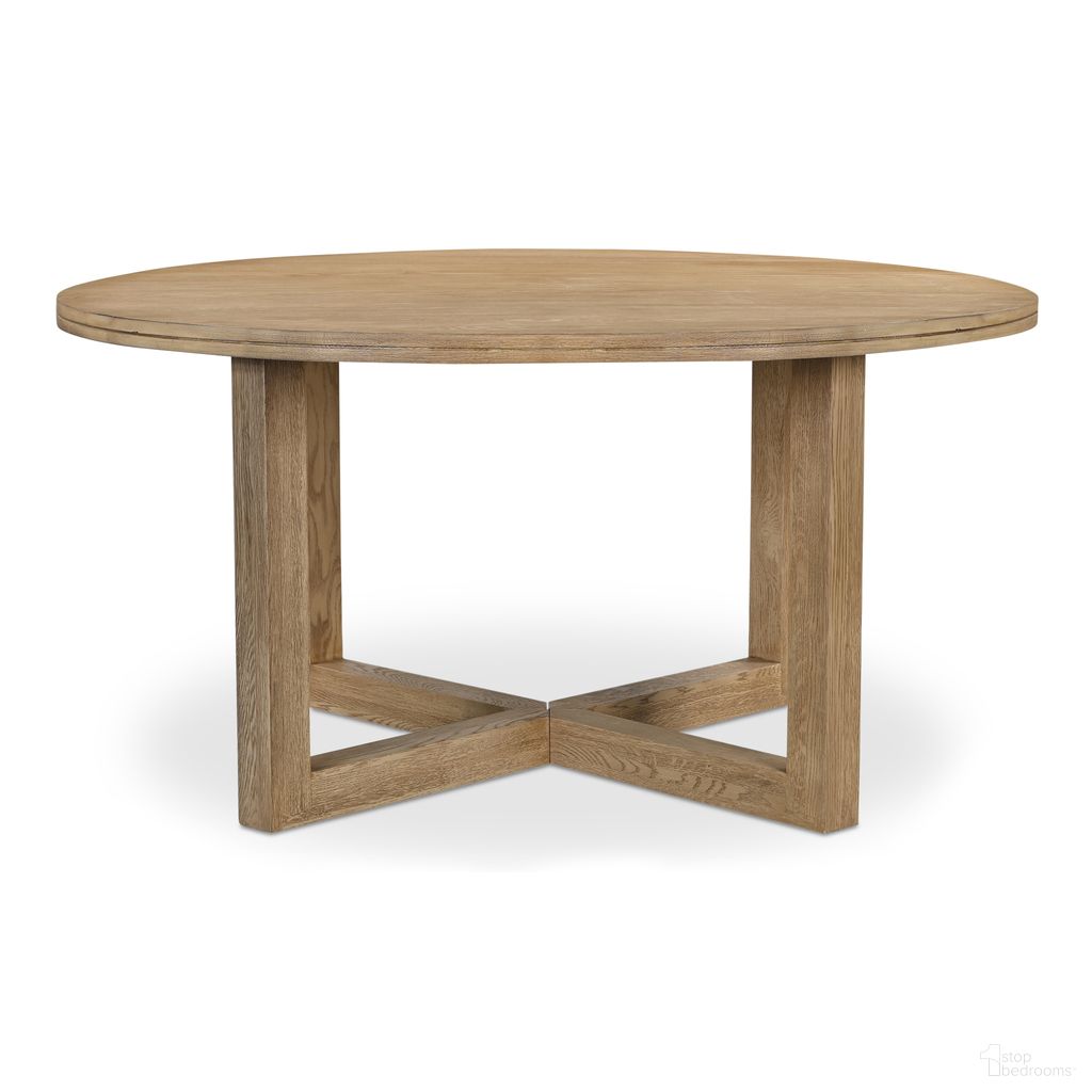 The appearance of Joel Dining Table In Natural designed by Moes Home in the modern / contemporary interior design. This natural piece of furniture  was selected by 1StopBedrooms from Joel Collection to add a touch of cosiness and style into your home. Sku: JD-1101-24-0. Table Base Style: Trestle. Table Top Shape: Round. Size: 60" x 60". Material: Oak Wood.