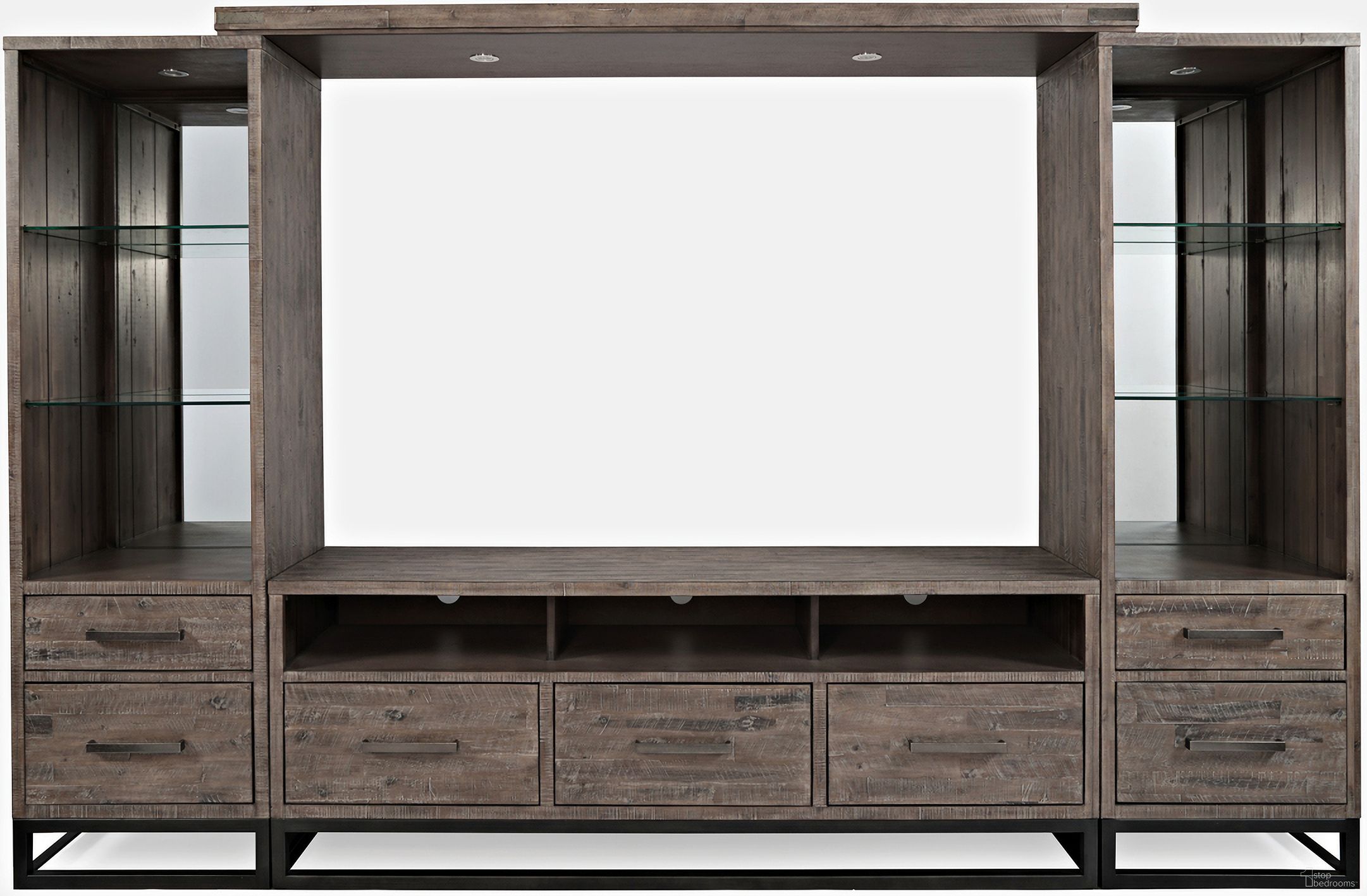 The appearance of East Hampton Entertainment Center with 70'' TV Console and Led Lights In Distressed Grey designed by Jofran in the modern / contemporary interior design. This distressed grey piece of furniture was selected by 1StopBedrooms from East Hampton Collection to add a touch of cosiness and style into your home. Sku: 1862-22;1862-22;1862-70;1862-78. Material: Acacia.