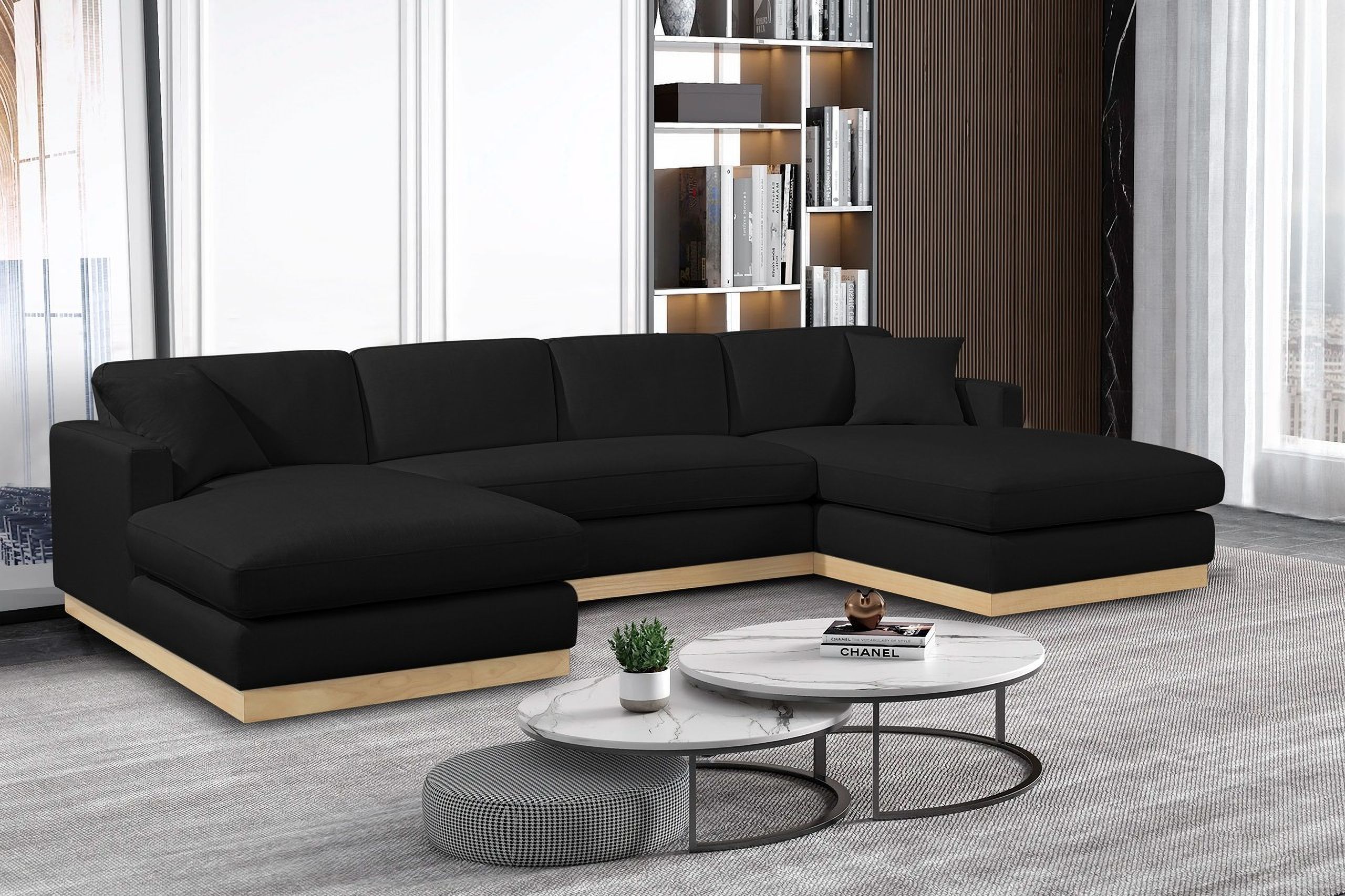 The appearance of Johanna Linen Textured Fabric 3-Piece Sectional In Black designed by Meridian in the transitional interior design. This black piece of furniture  was selected by 1StopBedrooms from Johanna Collection to add a touch of cosiness and style into your home. Sku: 687Black-Sectional Box 1/3 (Left Chaise);687Black-Sectional Box 2/3 (Middle Loveseat);687Black-Sectional Box 3/3 (Right Chaise). Material: Linen. Layout: U-Shape.