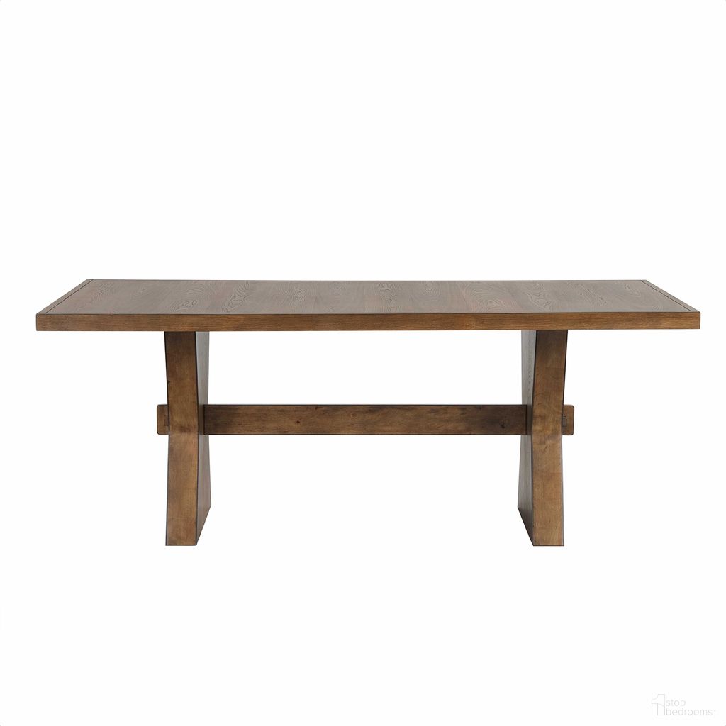 The appearance of Johannes Dining Table In Rustic Oak designed by Furniture of America in the rustic / southwestern interior design. This rustic oak piece of furniture was selected by 1StopBedrooms from Johannes Collection to add a touch of cosiness and style into your home. Sku: FM3428AK-T-1;FM3428AK-T-2. Table Base Style: Trestle. Table Top Shape: Rectangular. Material: Rubberwood. Size: 44" x 78".