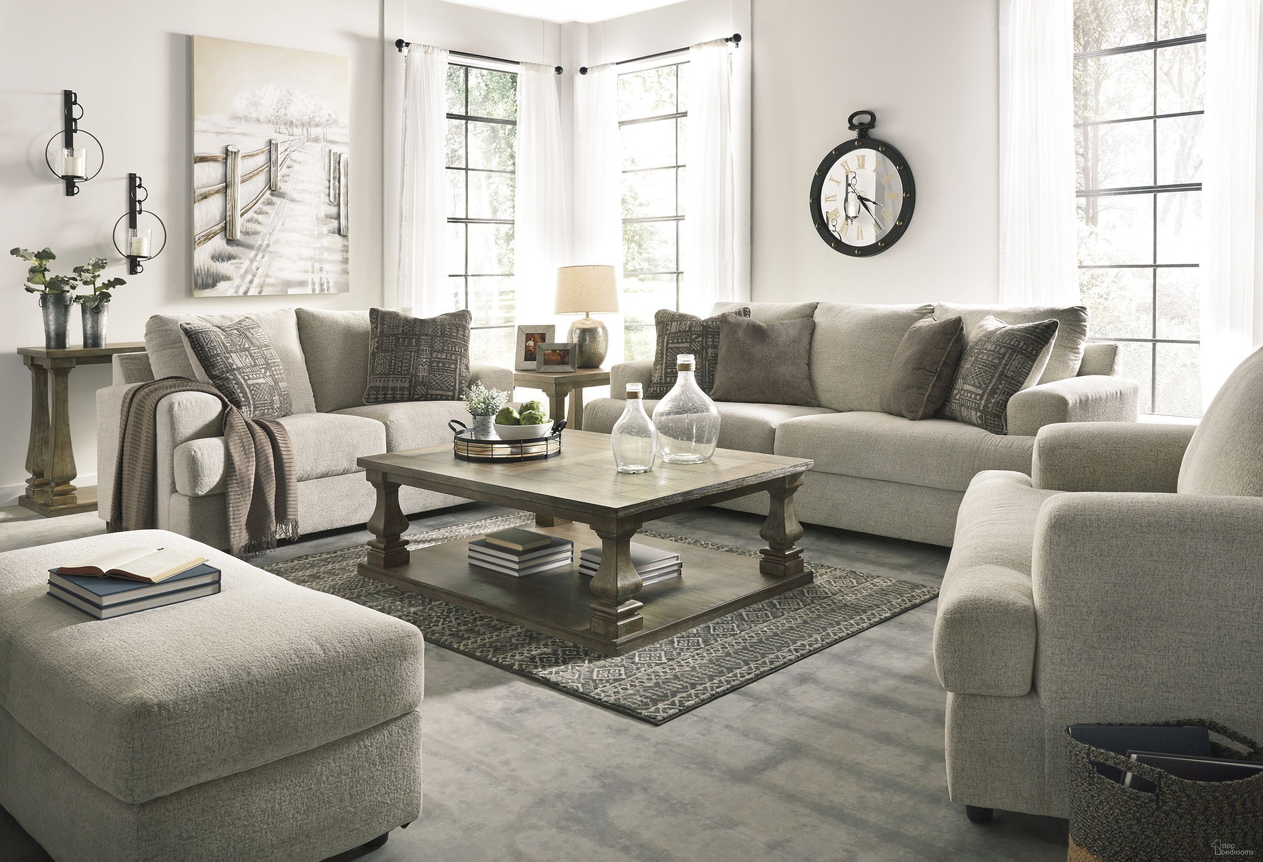The appearance of Johnelle Gray Rectangular Occasional Table Set designed by Signature Design by Ashley in the transitional interior design. This gray piece of furniture  was selected by 1StopBedrooms from Johnelle Collection to add a touch of cosiness and style into your home. Sku: T776-1;T776-3. Material: Wood.