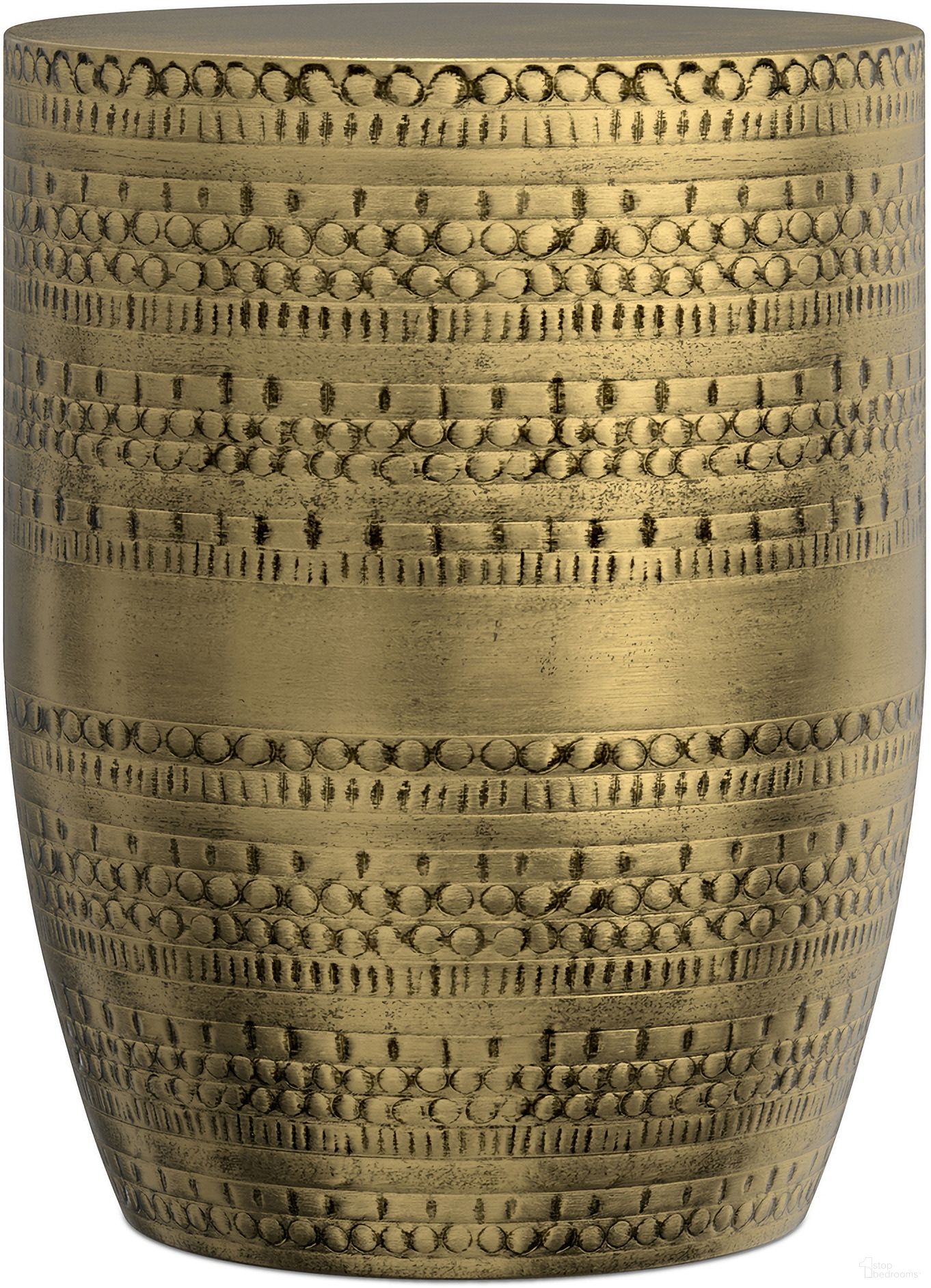 Johnsen 15 Inch Wide Tribal Pattern Metal Accent Table In Antique Gold