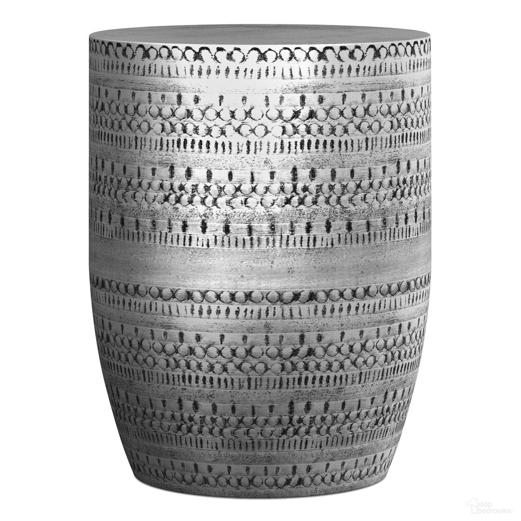 The appearance of Johnsen 15 Inch Wide Tribal Pattern Metal Accent Table In Antique Silver designed by Simpli Home in the modern / contemporary interior design. This antique silver piece of furniture  was selected by 1StopBedrooms from Johnsen Collection to add a touch of cosiness and style into your home. Sku: AXCMTBL-03-LG. Material: Metal.