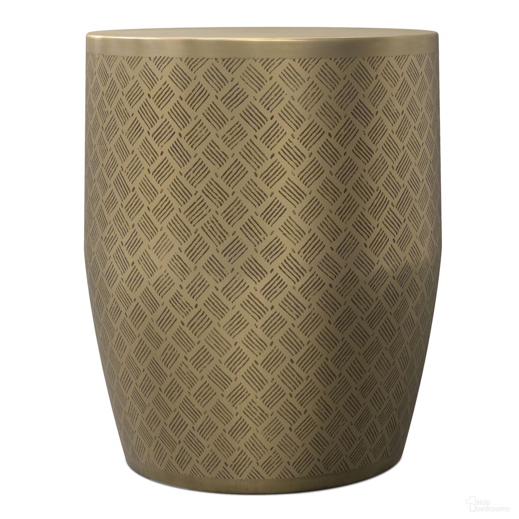 The appearance of Johnsen 18 Inch Wide Cross Hatch Pattern Metal Accent Table In Antique Gold designed by Simpli Home in the modern / contemporary interior design. This antique gold piece of furniture  was selected by 1StopBedrooms from Johnsen Collection to add a touch of cosiness and style into your home. Sku: AXCMTBL-0318-AG. Material: Iron.