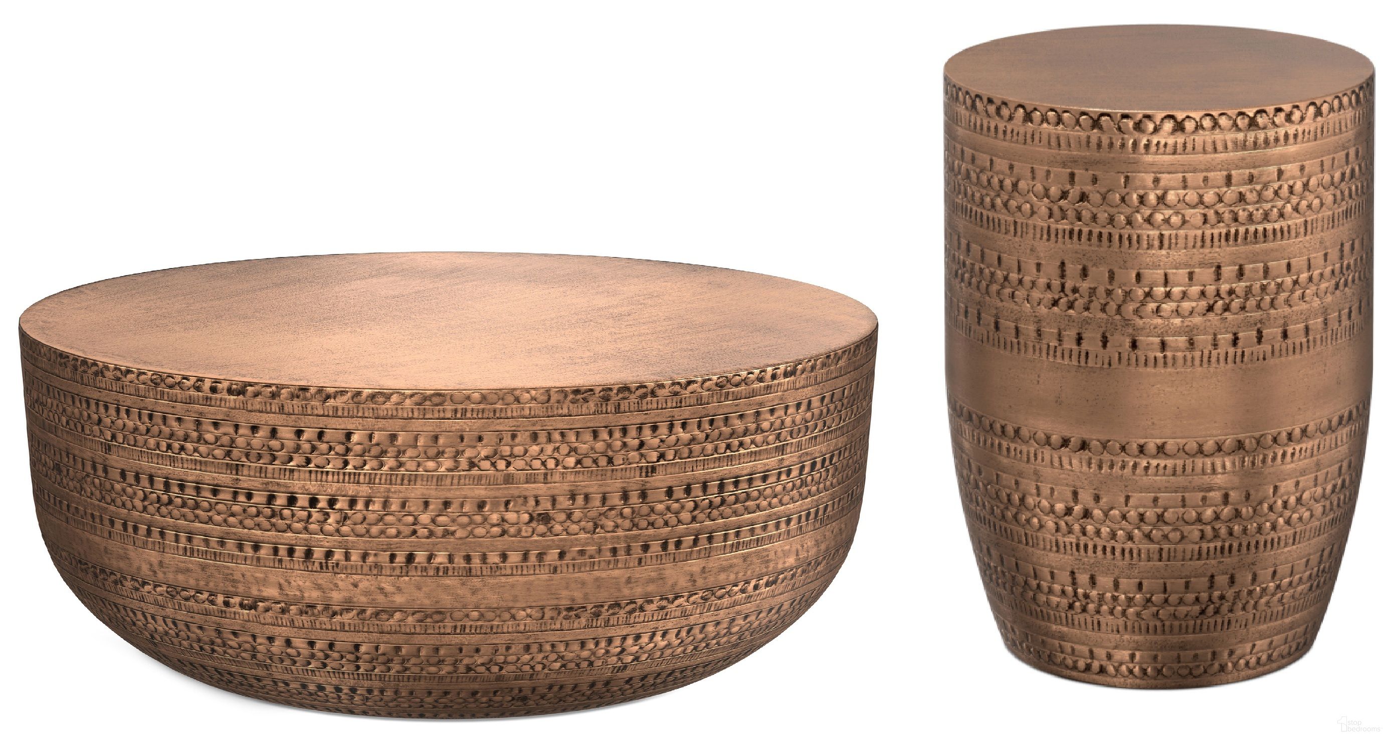 The appearance of Johnsen Metal Occasional Table Set In Antique Copper designed by Simpli Home in the transitional interior design. This antique copper piece of furniture  was selected by 1StopBedrooms from Johnsen Collection to add a touch of cosiness and style into your home. Sku: AXCMCJOH-AC;AXCMTBL03LG-AC. Material: Metal.