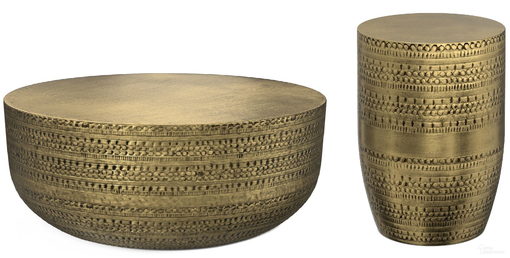 Johnsen Metal Occasional Table Set In Antique Gold