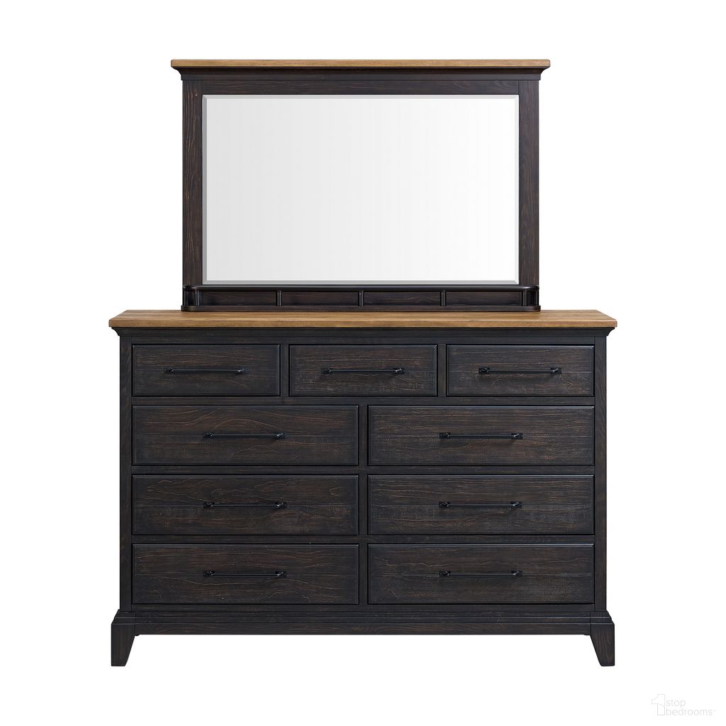 The appearance of Johnshaven Dresser and Mirror Set In Espresso and Brown designed by Picket House in the transitional interior design. This brown and espresso piece of furniture  was selected by 1StopBedrooms from Johnshaven Collection to add a touch of cosiness and style into your home. Sku: B-16670-5-DR;B-16670-5-MR. Material: Poplar.