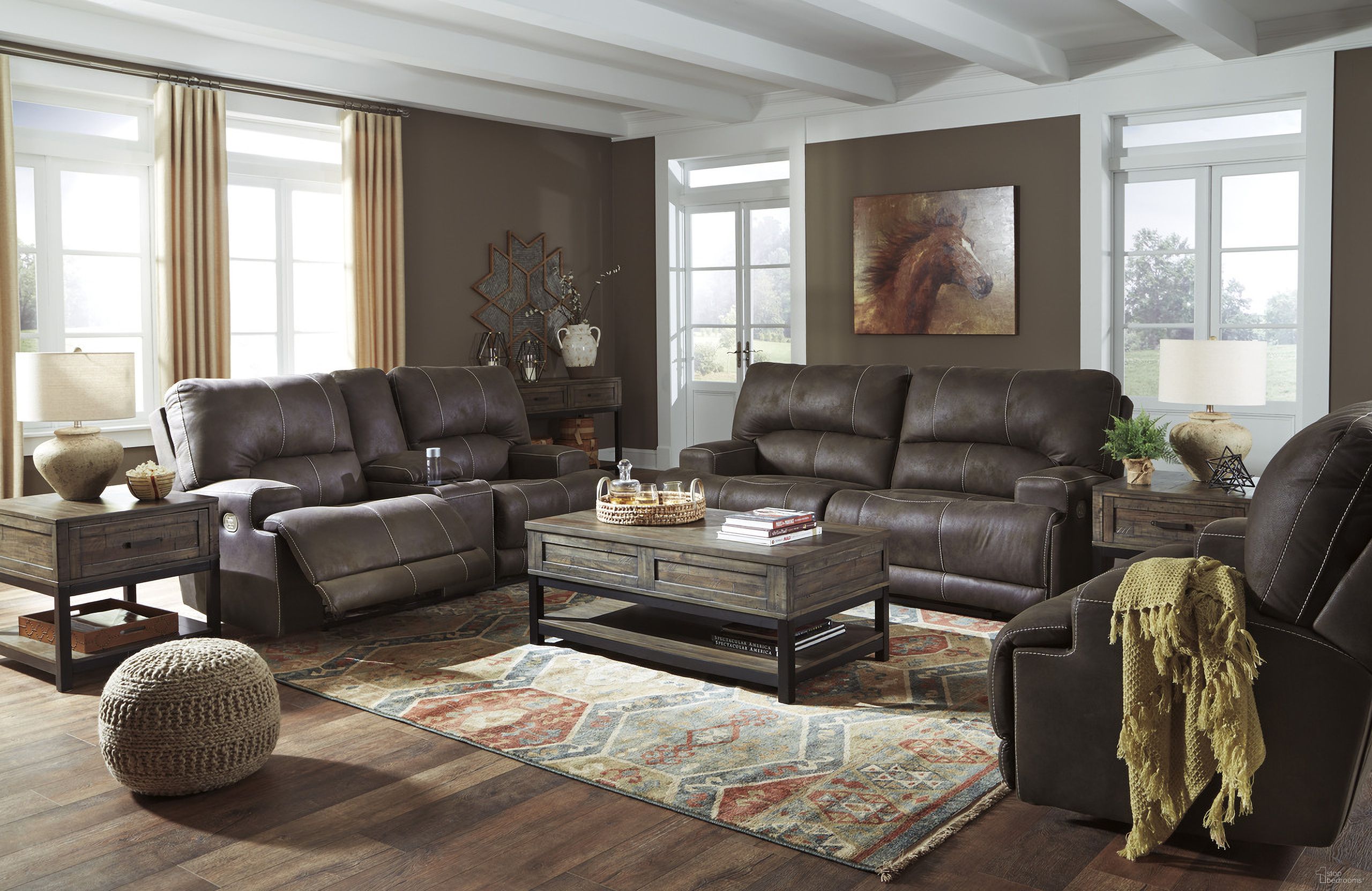 The appearance of Johurst Grayish Brown Occasional Table Set designed by Signature Design by Ashley in the transitional interior design. This grayish brown piece of furniture  was selected by 1StopBedrooms from Johurst Collection to add a touch of cosiness and style into your home. Sku: T444-9;T444-3. Material: Metal.