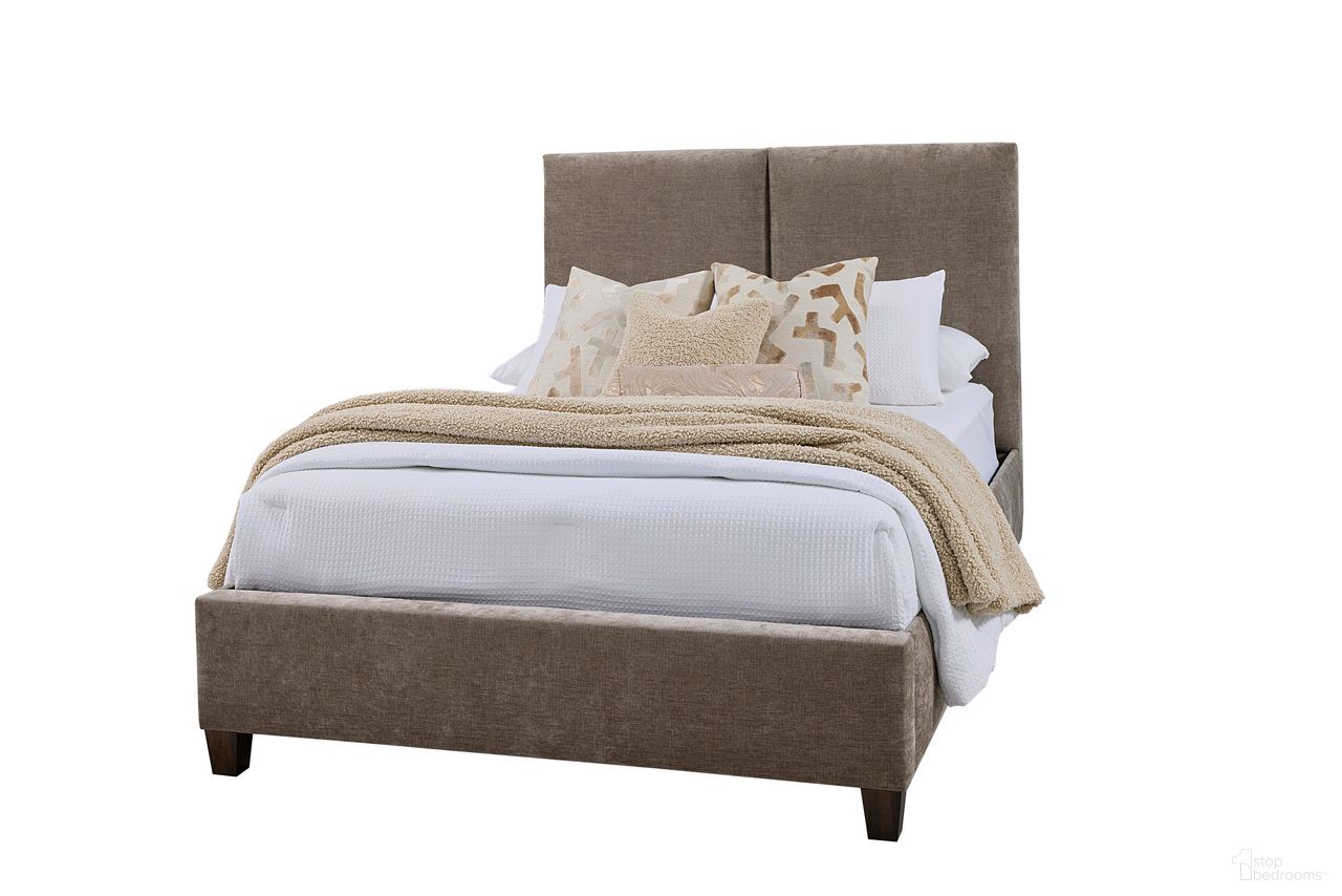 Joinery Queen Upholstered Bed In Brindle Grey and Espresso Oak