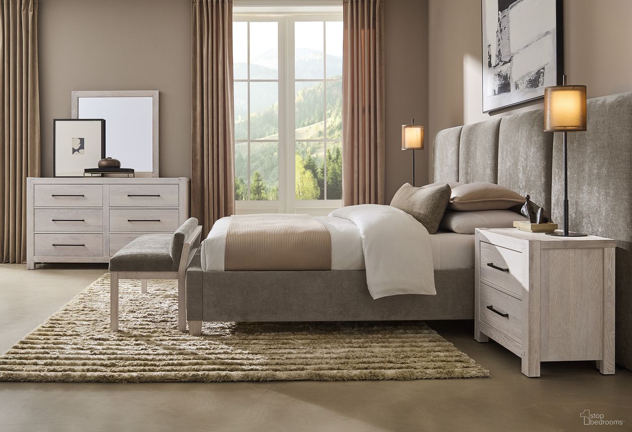 Joinery Upholstered Wall Bedroom Set In Brindle Grey and Espresso Oak