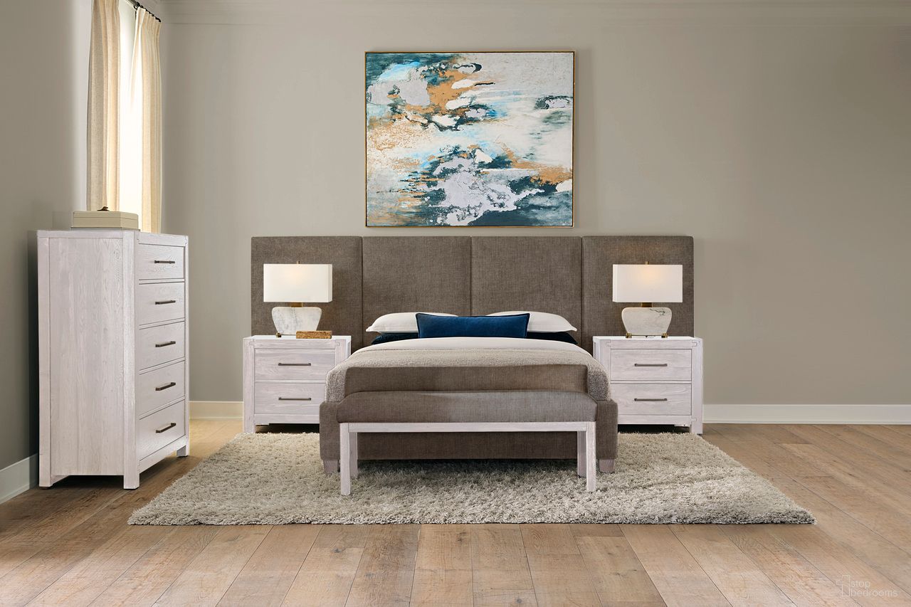 Joinery Upholstered Wall Bedroom Set In Brindle Grey and Whitewashed Oak