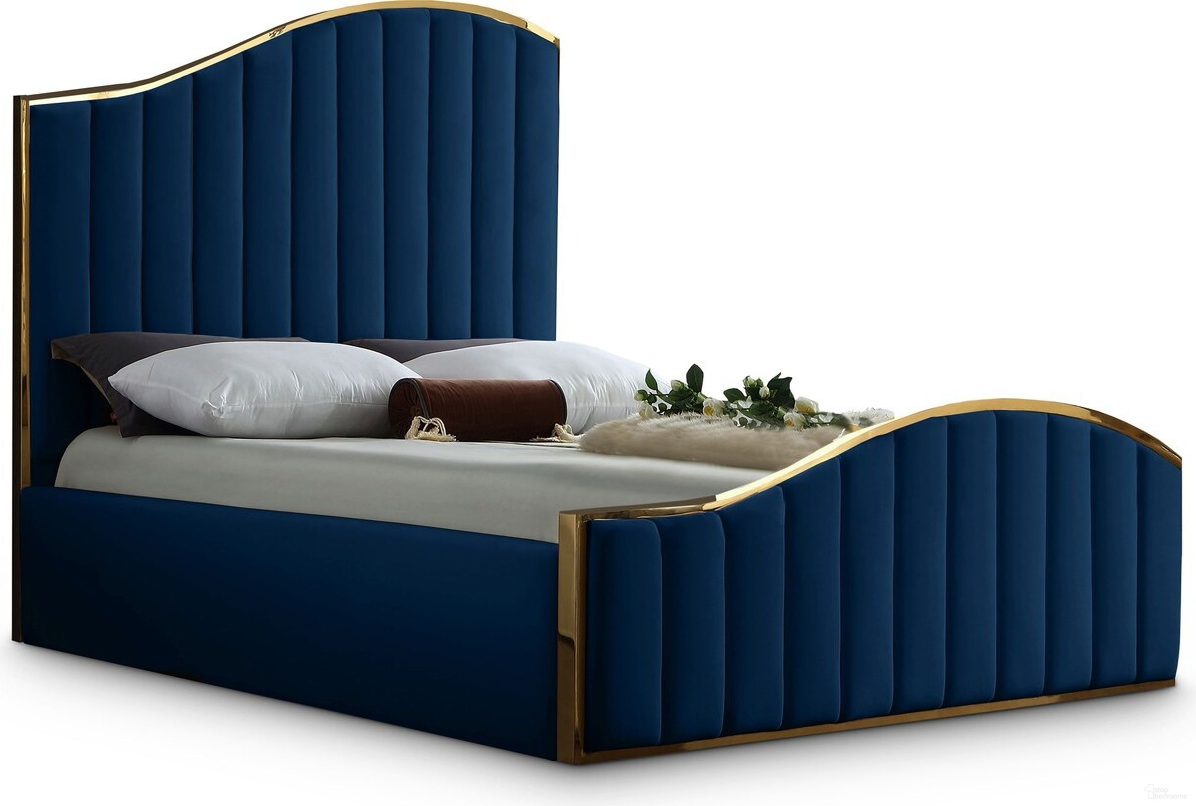 The appearance of Jolie Velvet King Bed In Navy designed by Meridian in the modern / contemporary interior design. This navy piece of furniture was selected by 1StopBedrooms from Jolie Collection to add a touch of cosiness and style into your home. Sku: JolieNavy-K Box 1/3 (HB);JolieNavy-K Box 2/3 (FB/Hardware/Legs/Slats);JolieNavy-K Box 3/3 (Siderails/Metal Bar). Bed Type: Panel Bed. Bed Size: King. Material: Velvet.