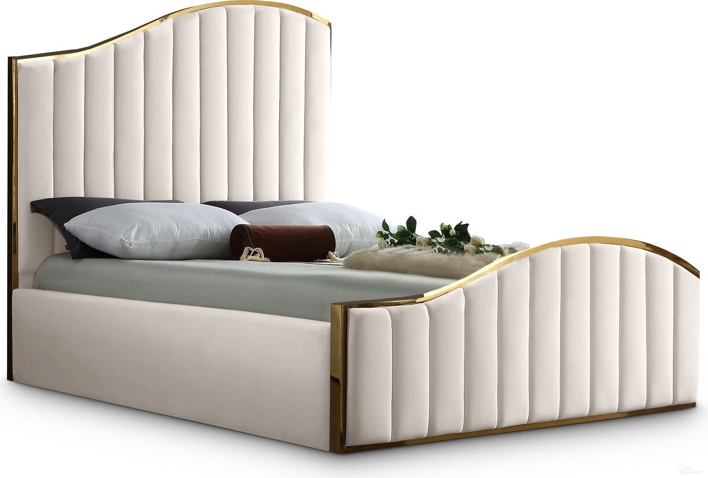 Jolie Velvet Queen Bed In Cream