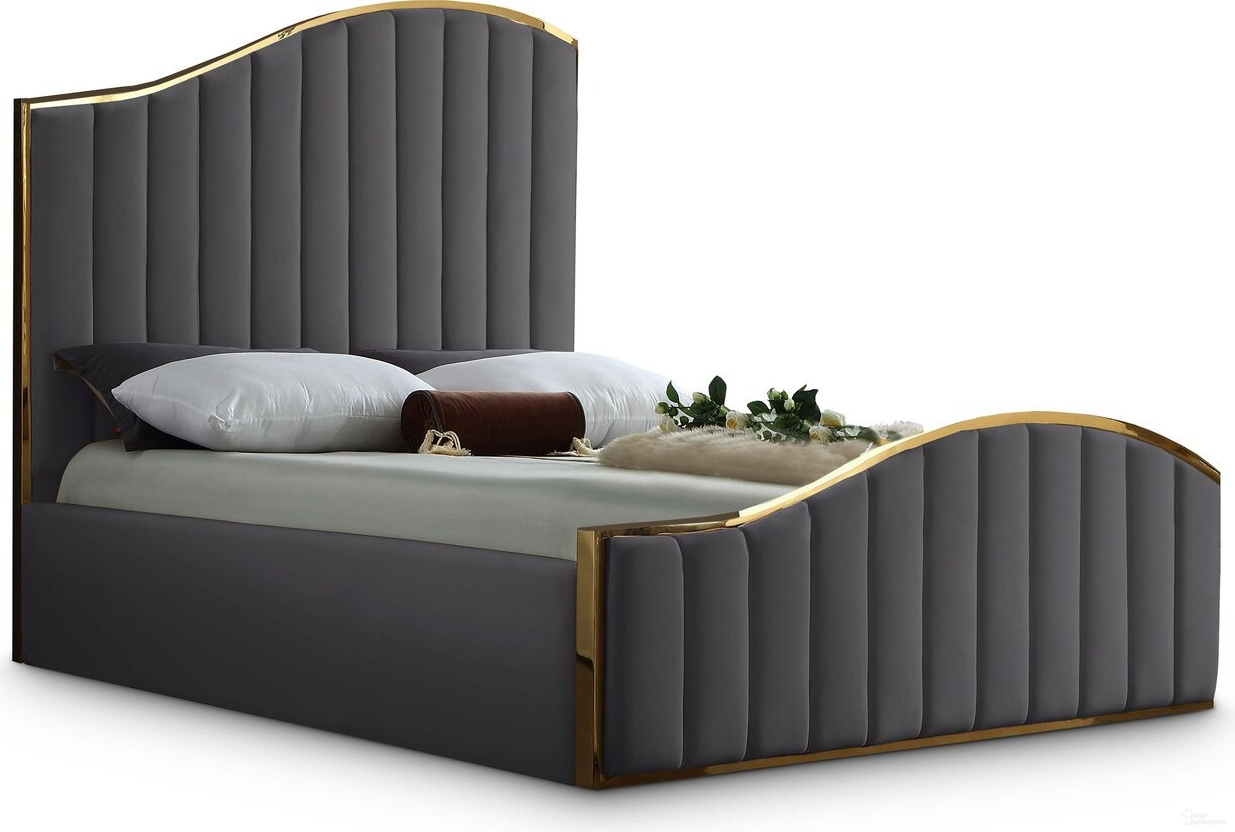 Jolie Velvet Queen Bed In Grey
