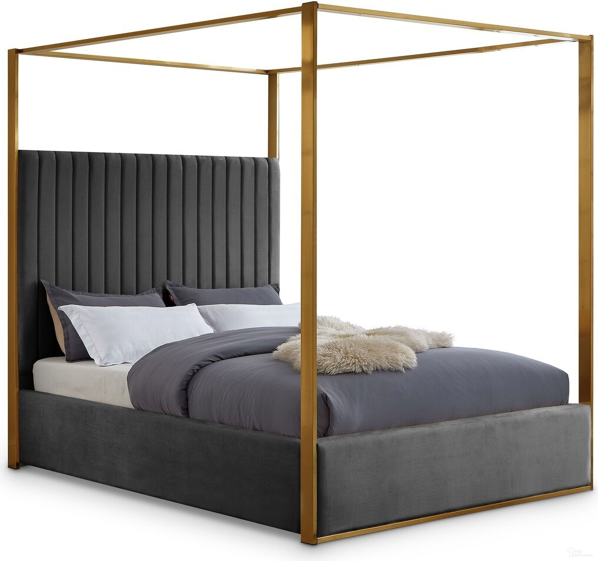 Jones Velvet King Bed In Grey