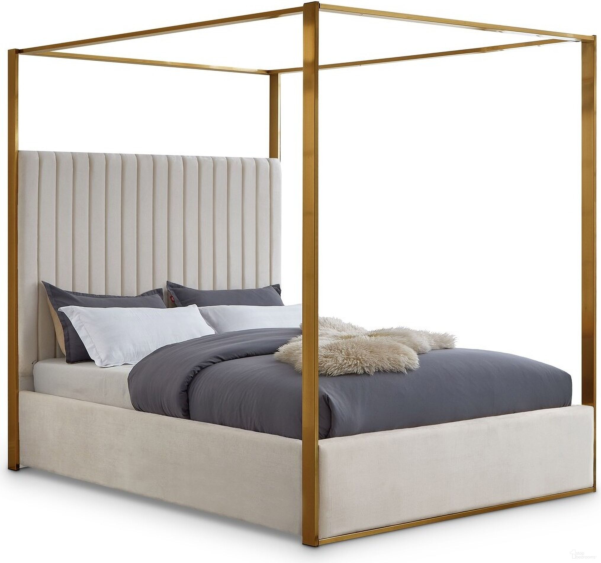 Jones Velvet Queen Bed In Cream