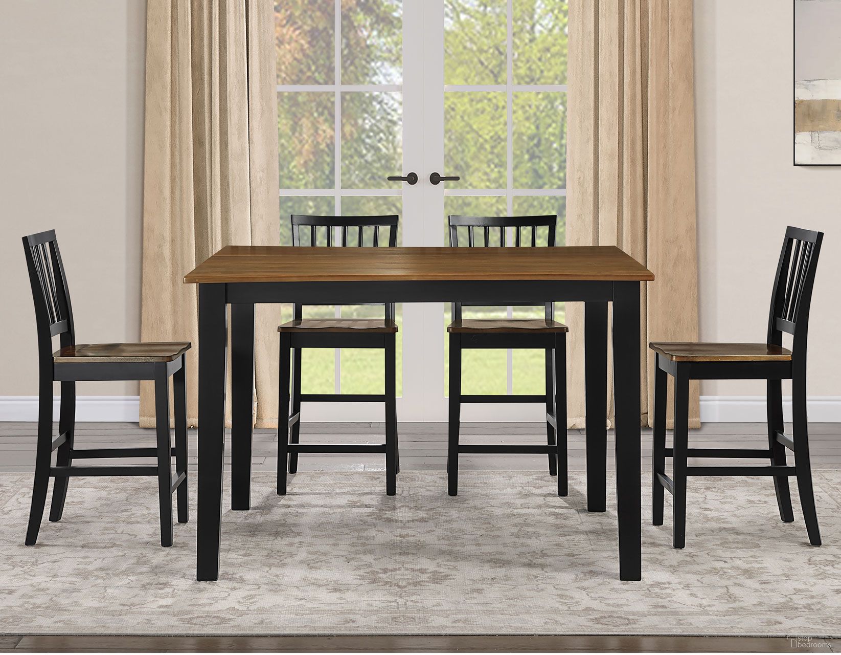 The appearance of Joplin Counter Height Dining Room Set In Brown designed by Steve Silver in the transitional interior design. This brown piece of furniture  was selected by 1StopBedrooms from Joplin Collection to add a touch of cosiness and style into your home. Sku: JOP500NPT;JOP500NCC. Table Top Shape: Rectangular. Material: Rubberwood. Size: 54" x 42".