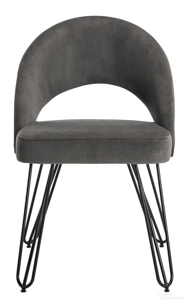 Jora Velvet Retro Side Chair Set of 2 in Dark Grey