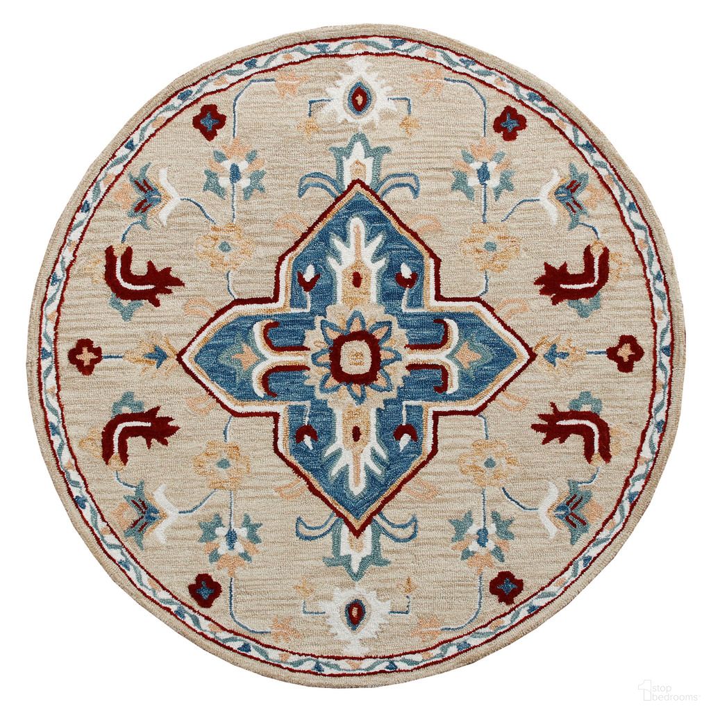 Jorza Medallion Hand-Tufted Wool Area Rug In Beige and Blue