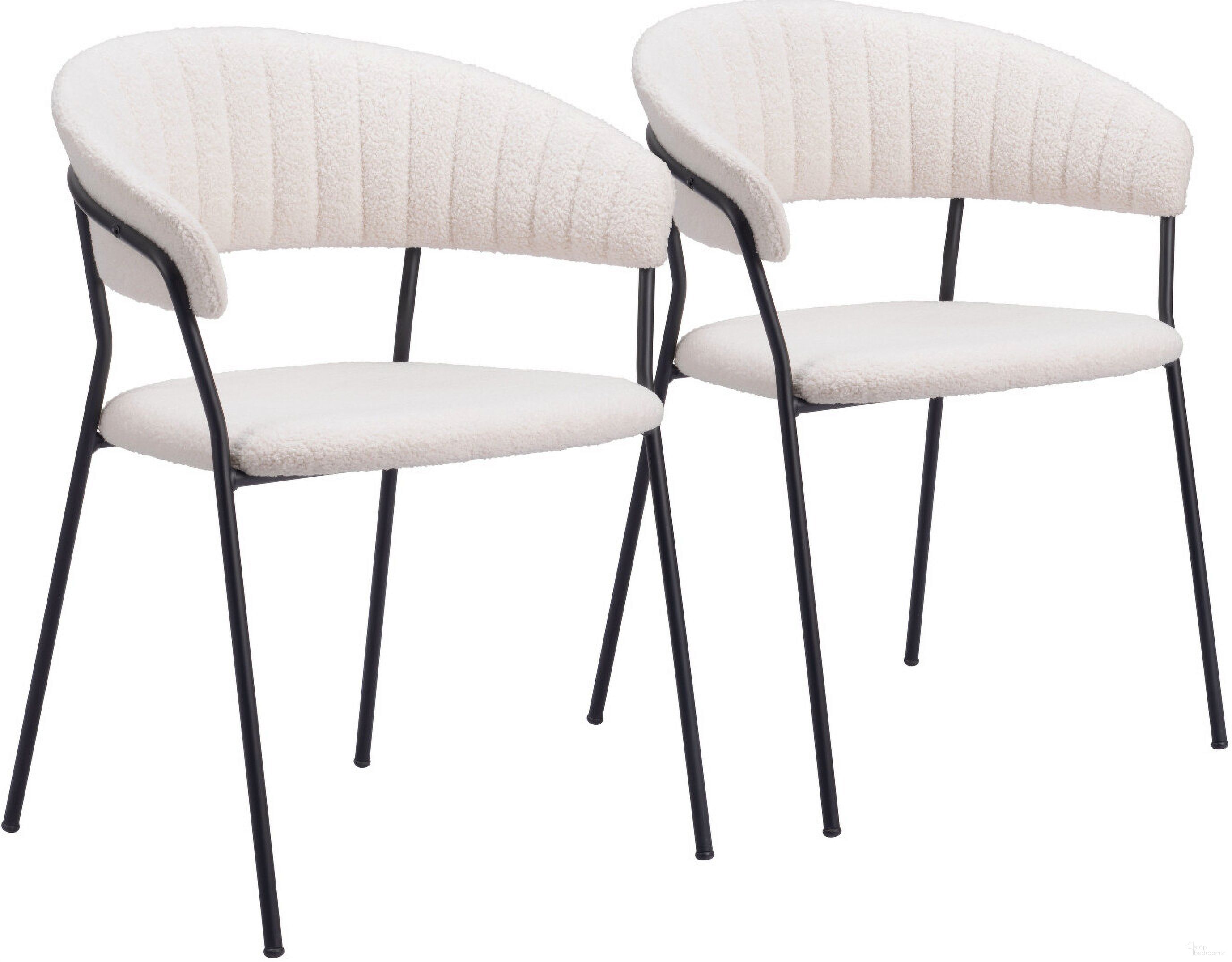The appearance of Josephine Dining Chair Set of 2 In Cream designed by Zuo Modern in the modern / contemporary interior design. This cream piece of furniture was selected by 1StopBedrooms from Josephine Collection to add a touch of cosiness and style into your home. Sku: 109669. Material: Polyester. Chair Type: Arm Chair.
