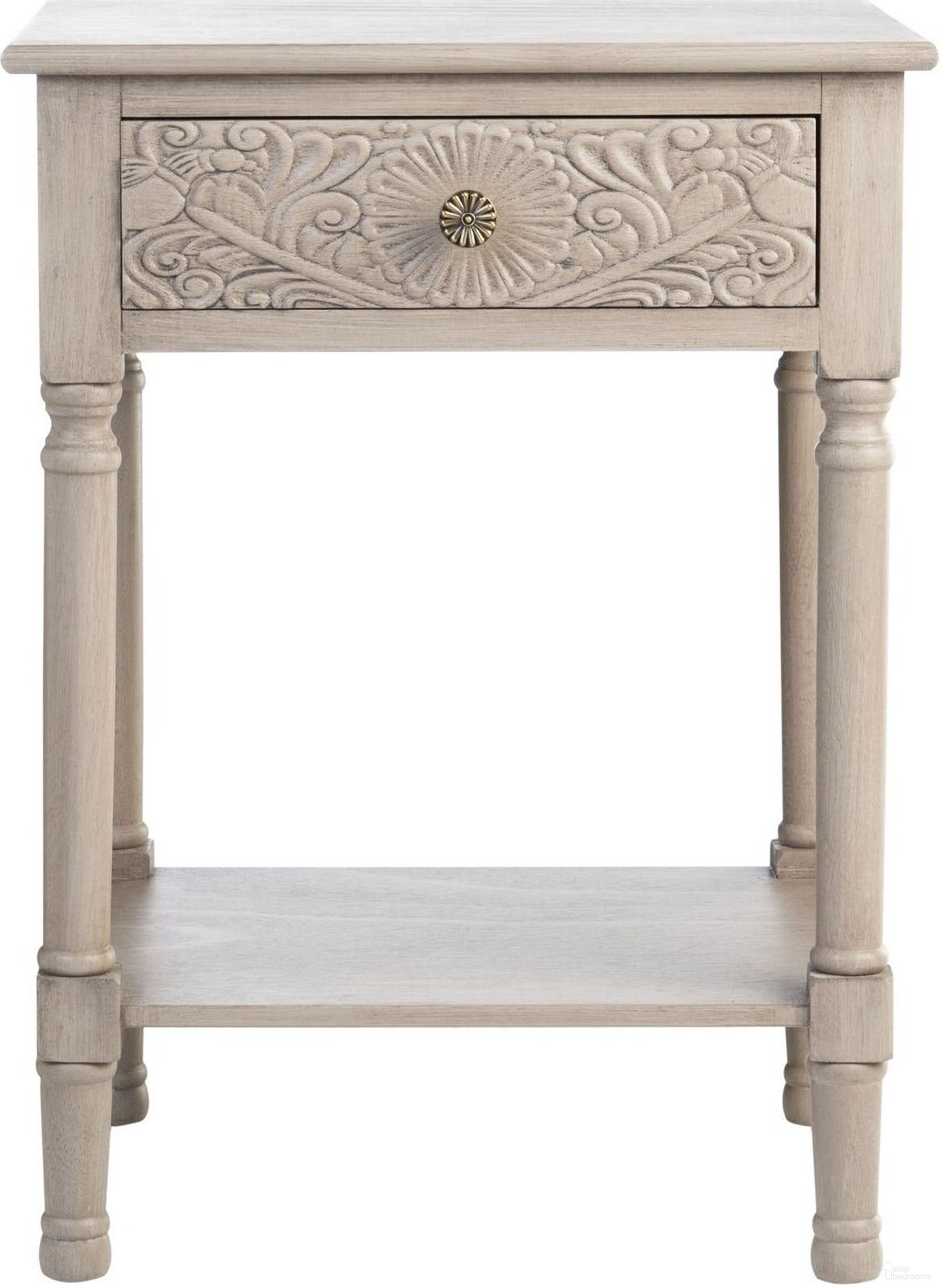 The appearance of Josie 1 Drawer Accent Table in Greige designed by Safavieh in the modern / contemporary interior design. This greige piece of furniture  was selected by 1StopBedrooms from Josie Collection to add a touch of cosiness and style into your home. Sku: ACC5706B. Material: Wood.