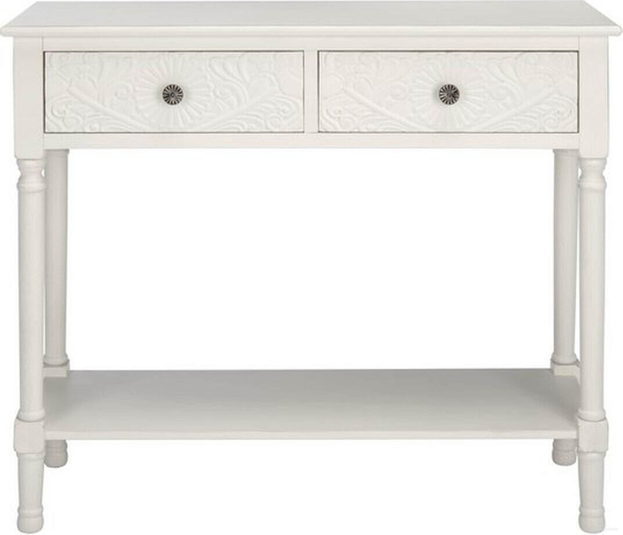 The appearance of Josie 2 Drawer Console Table in Distressed White designed by Safavieh in the modern / contemporary interior design. This distressed white piece of furniture was selected by 1StopBedrooms from Josie Collection to add a touch of cosiness and style into your home. Sku: CNS5708A. Material: Wood.
