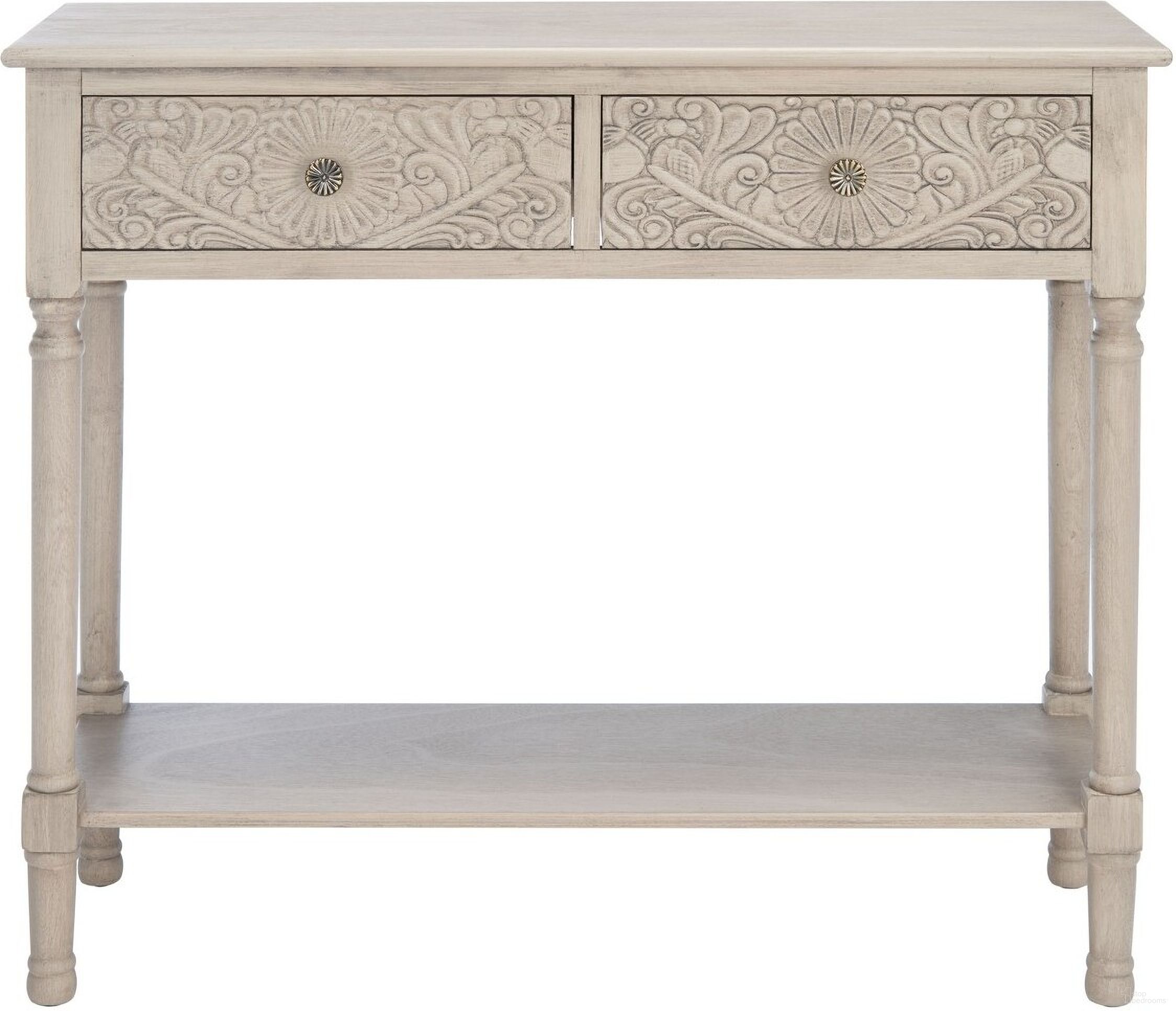 The appearance of Josie 2 Drawer Console Table in Greige designed by Safavieh in the modern / contemporary interior design. This greige piece of furniture  was selected by 1StopBedrooms from Josie Collection to add a touch of cosiness and style into your home. Sku: CNS5708B. Material: Wood.