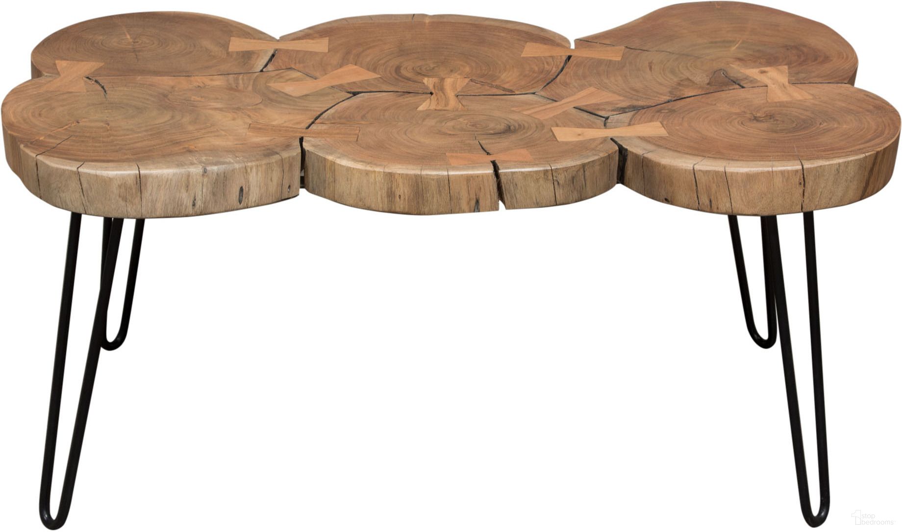 The appearance of Joss Natural Acacia One of a Kind Live Edge Rectangle Cocktail Table with Black Hairpin Legs designed by Diamond Sofa in the modern / contemporary interior design. This natural piece of furniture was selected by 1StopBedrooms from Joss Collection to add a touch of cosiness and style into your home. Sku: JOSSRCTNA. Material: Wood.