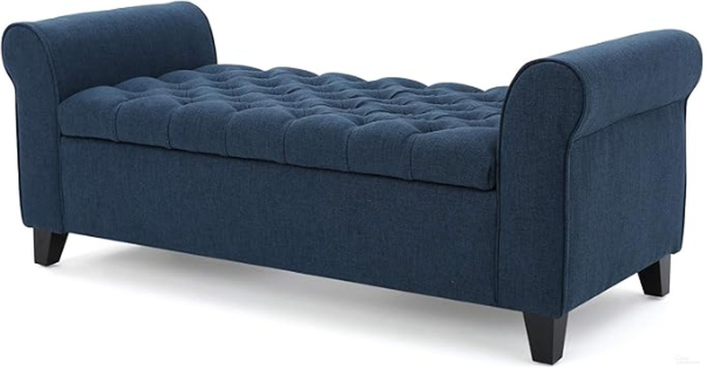 The appearance of Journey Upholstered Bench with Storage, Diamond Tufted Seat and Flared Arm In Navy Blue designed by Noble House in the modern / contemporary interior design. This navy blue piece of furniture was selected by 1StopBedrooms from Journey Collection to add a touch of cosiness and style into your home. Sku: 59335.00DBL. Material: Fabric.
