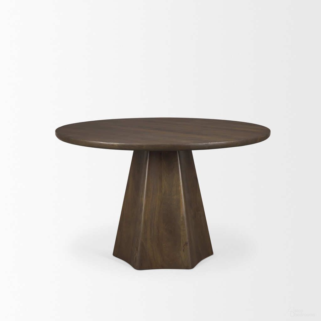 The appearance of Jovani 48 Inch Solid Mango Wood Round Dining Table In Dark Brown designed by Mercana in the modern / contemporary interior design. This dark brown piece of furniture  was selected by 1StopBedrooms from Jovani Collection to add a touch of cosiness and style into your home. Sku: 71104-AB. Table Base Style: Pedestal. Table Top Shape: Round. Size: 48". Material: Solid Wood.