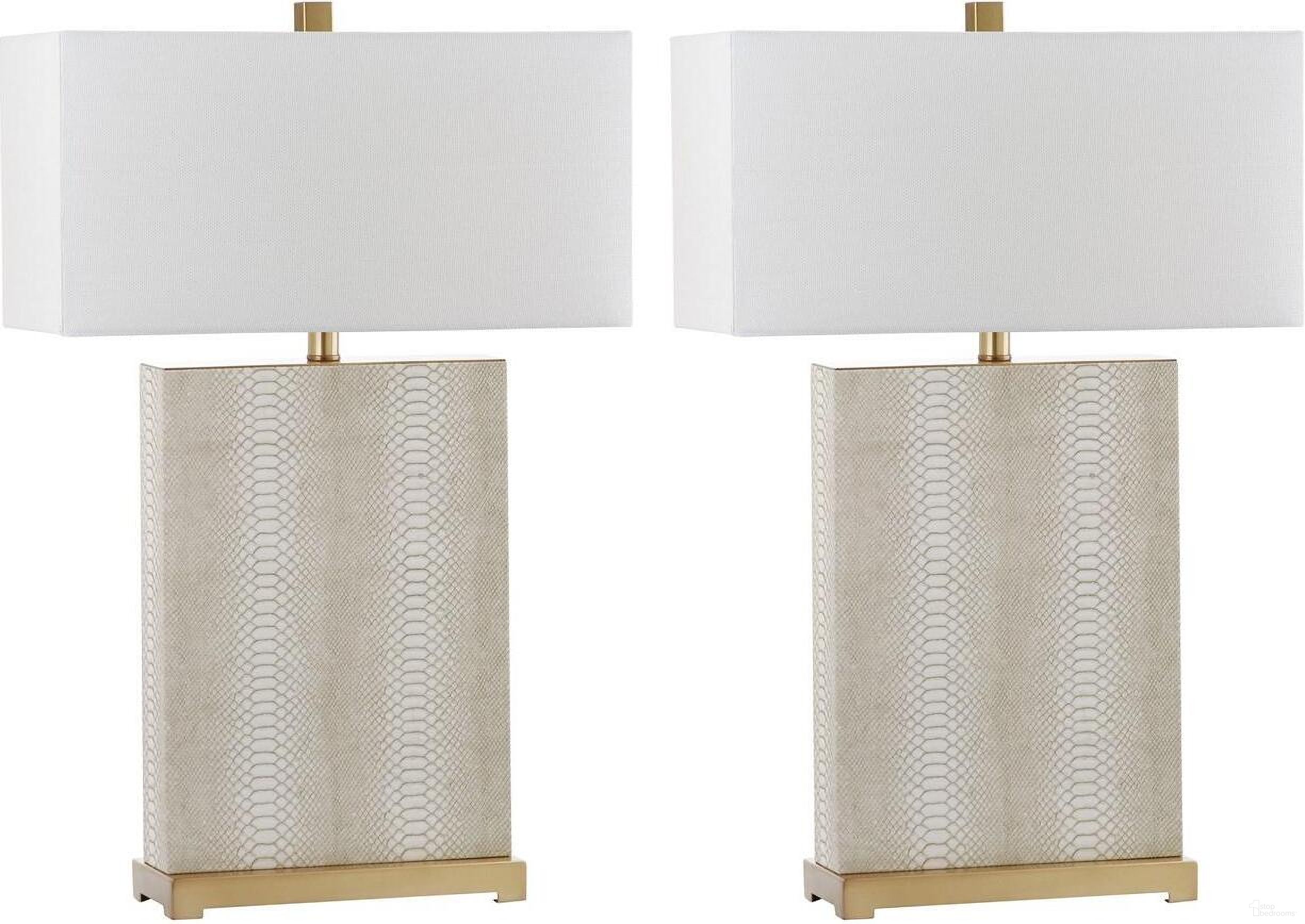 The appearance of Joyce Cream 27.75 Inch Table Lamp Set of 2 designed by Safavieh in the modern / contemporary interior design. This cream piece of furniture  was selected by 1StopBedrooms from Joyce Collection to add a touch of cosiness and style into your home. Sku: LIT4402G-SET2. Material: Iron.