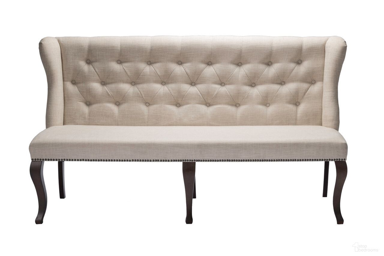 The appearance of Juanita Upholstered Dining Bench In Beige Linen Fabric and Cappuccino designed by Best Quality Furniture in the traditional interior design. This beige and cappuccino piece of furniture was selected by 1StopBedrooms from Juanita Collection to add a touch of cosiness and style into your home. Sku: D35B. Material: Wood.