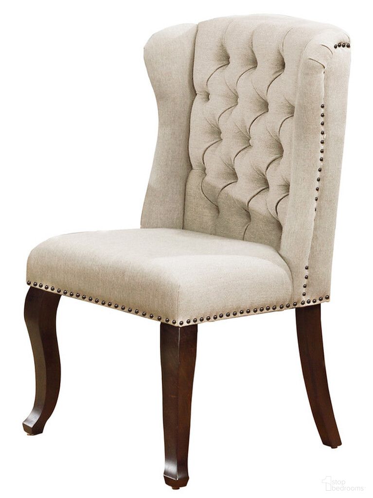 The appearance of Juanita Upholstered Dining Chair In Beige Linen Fabric and Cappuccino designed by Best Quality Furniture in the traditional interior design. This beige and cappuccino piece of furniture was selected by 1StopBedrooms from Juanita Collection to add a touch of cosiness and style into your home. Sku: D35SC-1. Material: Wood. Chair Type: Side Chair.