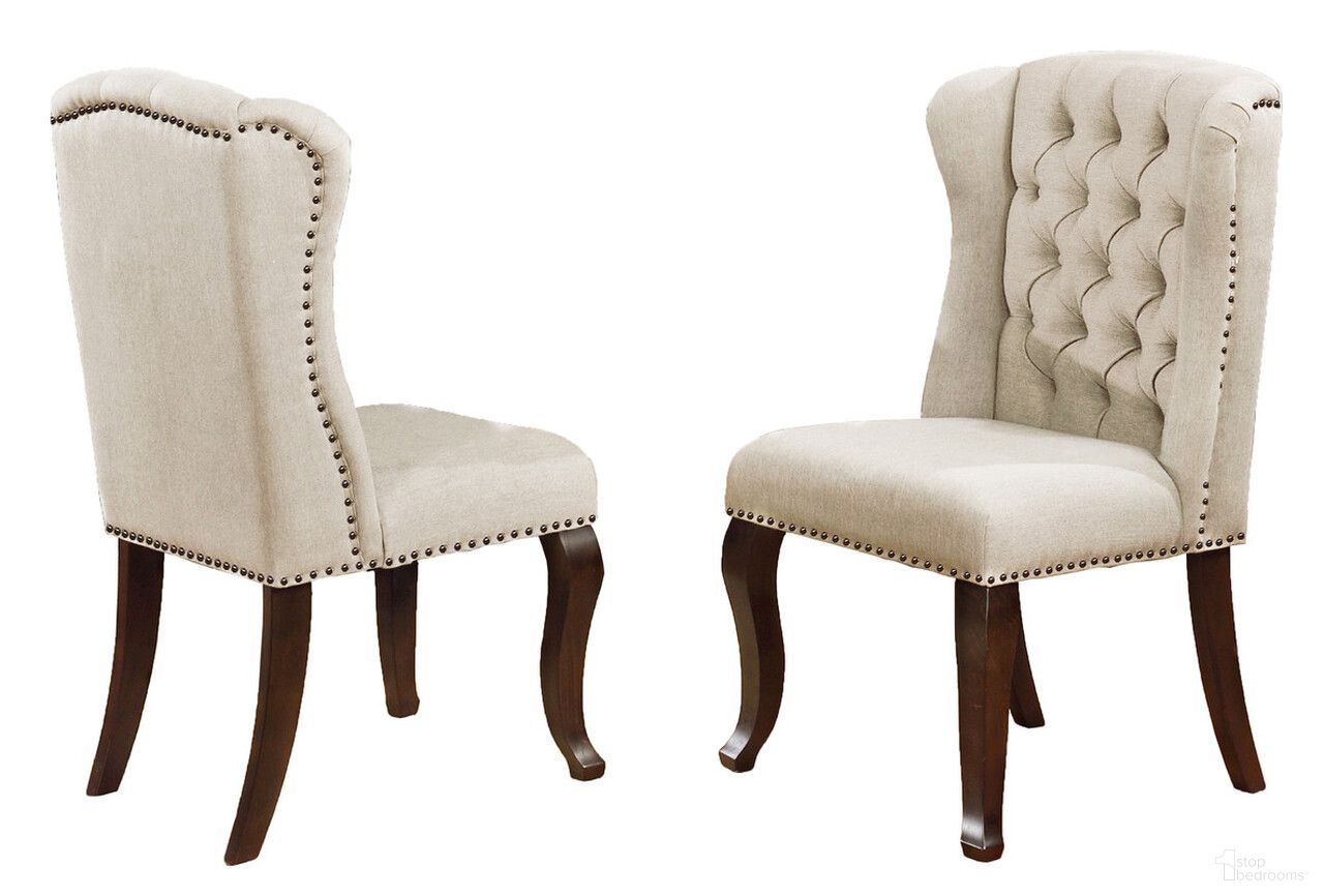 The appearance of Juanita Upholstered Dining Chairs Set of 2 In Beige Linen Fabric and Cappuccino designed by Best Quality Furniture in the traditional interior design. This beige and cappuccino piece of furniture was selected by 1StopBedrooms from Juanita Collection to add a touch of cosiness and style into your home. Sku: D35SC-2. Material: Wood. Chair Type: Side Chair.