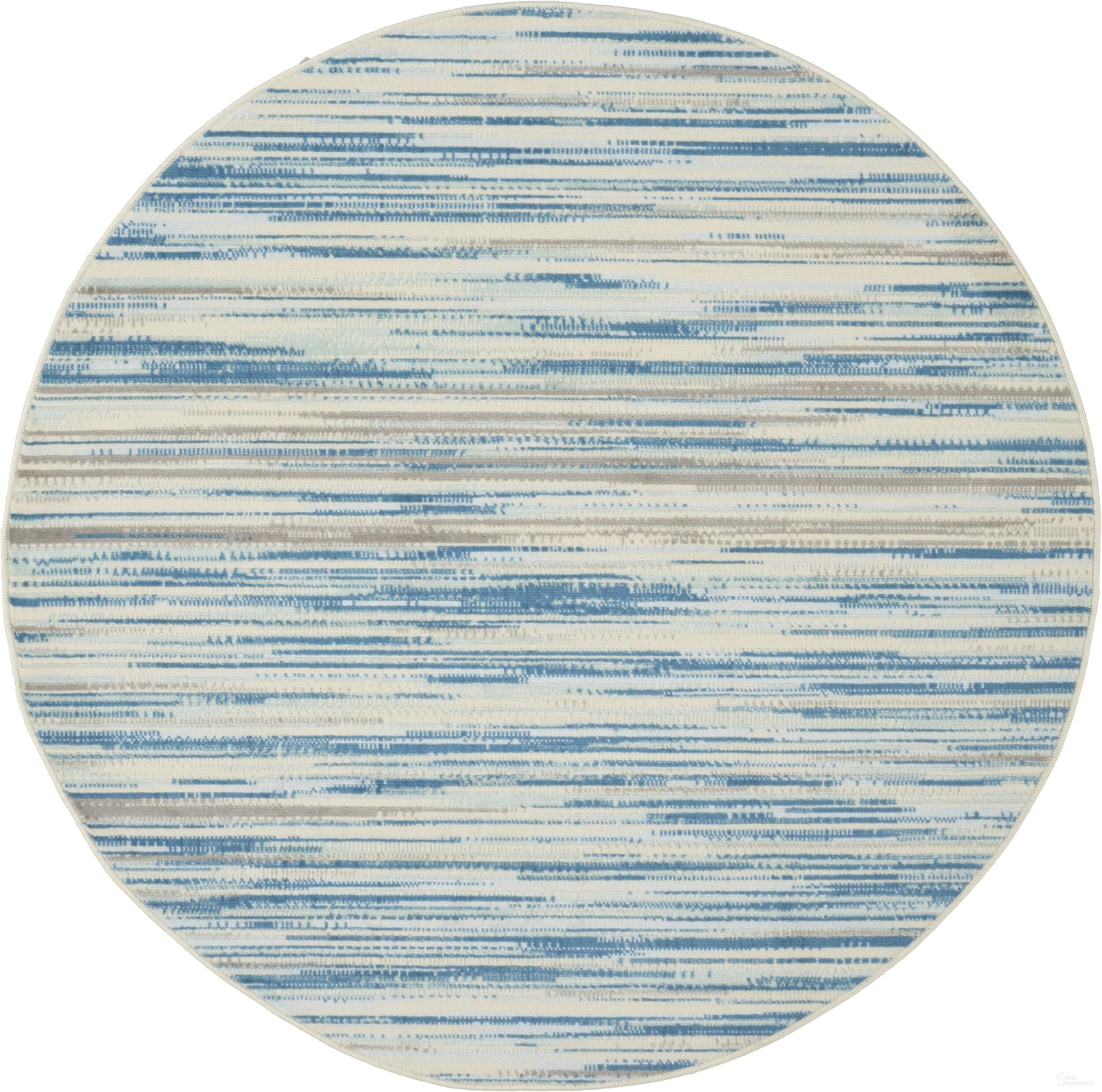 The appearance of Jubilant Blue 5'3" x 5'3" Round Modern Area Rug designed by Nourison in the modern / contemporary interior design. This blue piece of furniture  was selected by 1StopBedrooms from Jubilant Collection to add a touch of cosiness and style into your home. Sku: 99446478023. Material: Polypropylene.