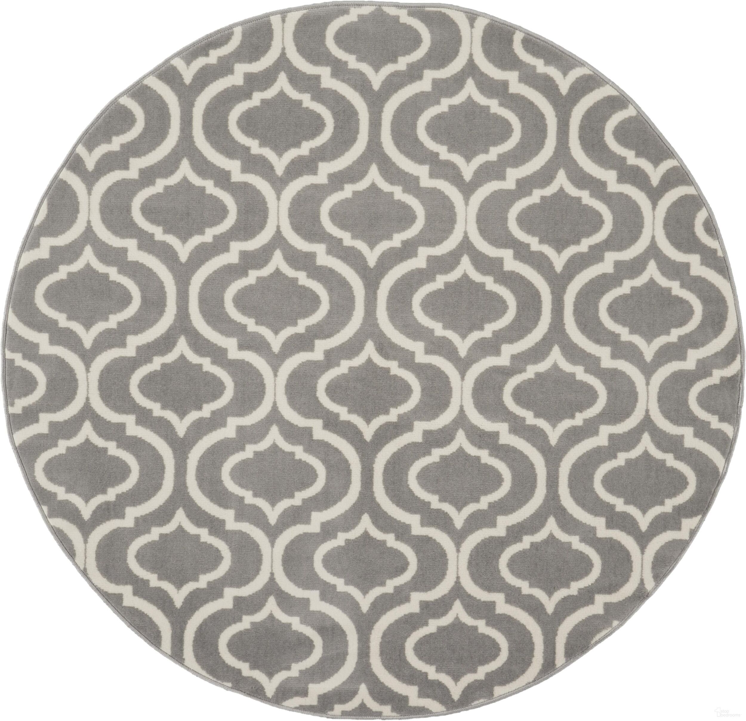 The appearance of Jubilant Grey 5'3" x 5'3" Round Contemporary Area Rug designed by Nourison in the modern / contemporary interior design. This grey piece of furniture  was selected by 1StopBedrooms from Jubilant Collection to add a touch of cosiness and style into your home. Sku: 99446479754. Material: Polypropylene.