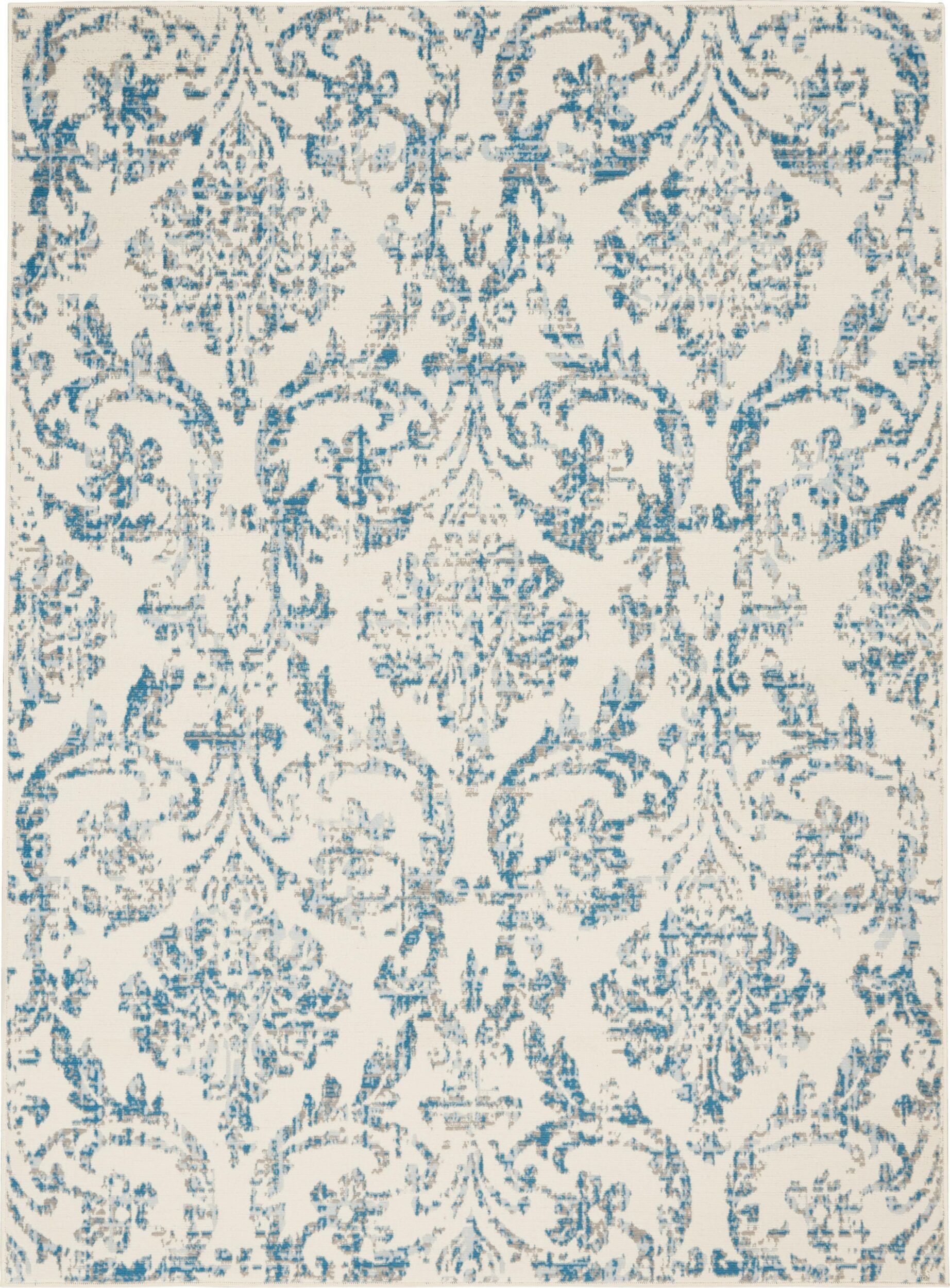 Jubilant Ivory and Blue 5'3" x 7'3" Vintage Area Rug
