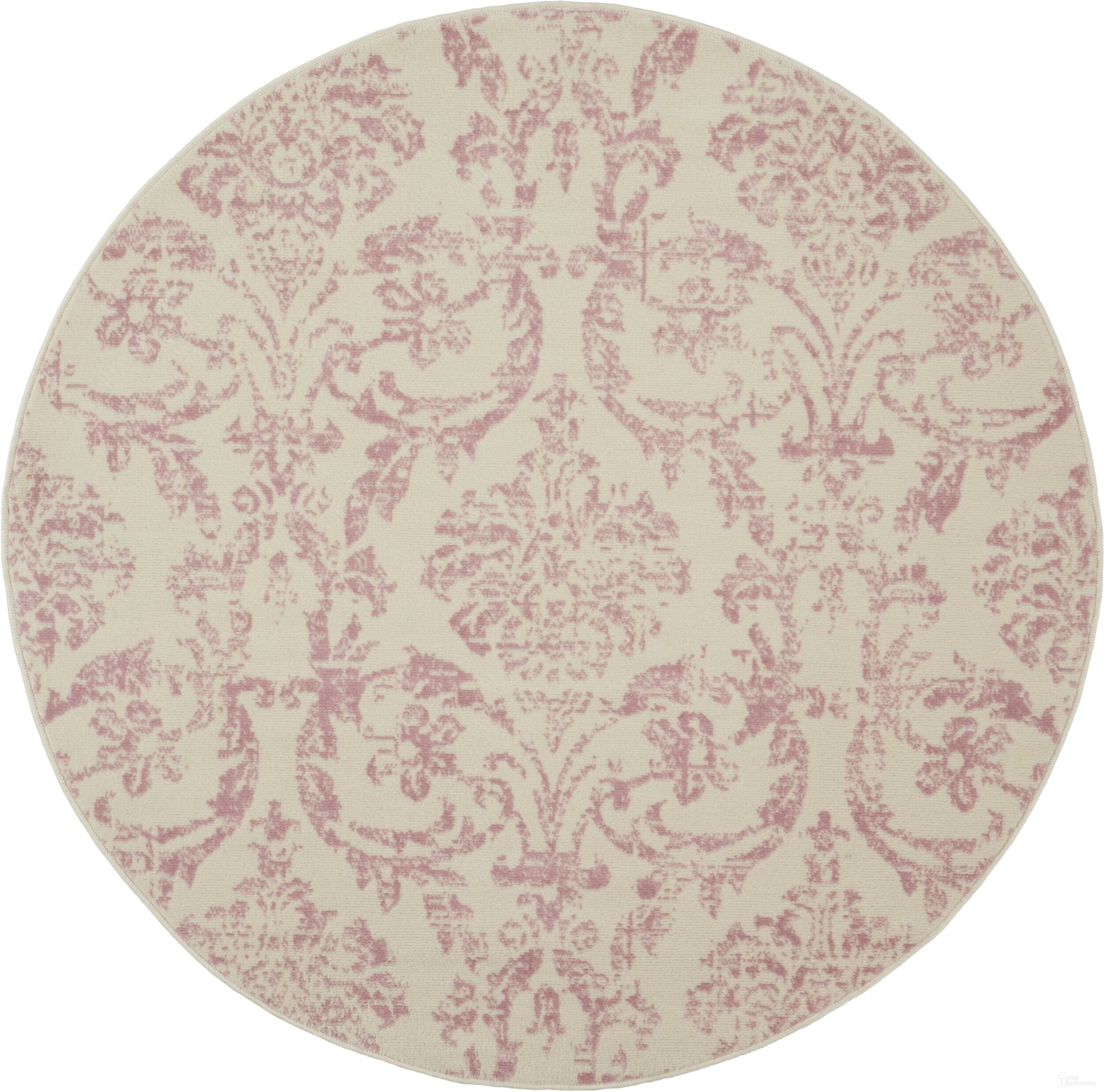 Jubilant Ivory and Pink 5'3" x 5'3" Round Vintage Area Rug