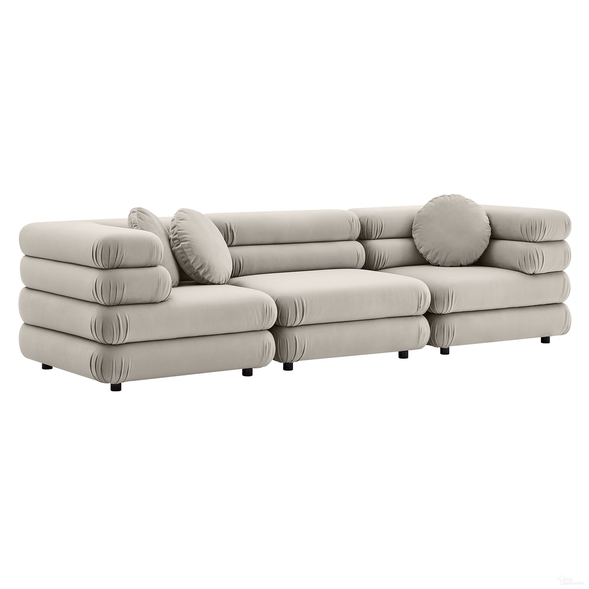 The appearance of Jubilee 3-Piece Modular Performance Velvet Sectional Sofa In Almond designed by Modway in the modern / contemporary interior design. This almond piece of furniture  was selected by 1StopBedrooms from Jubilee Collection to add a touch of cosiness and style into your home. Sku: EEI-6896-ALM;EEI-6898-ALM;EEI-6898-ALM. Material: Velvet.