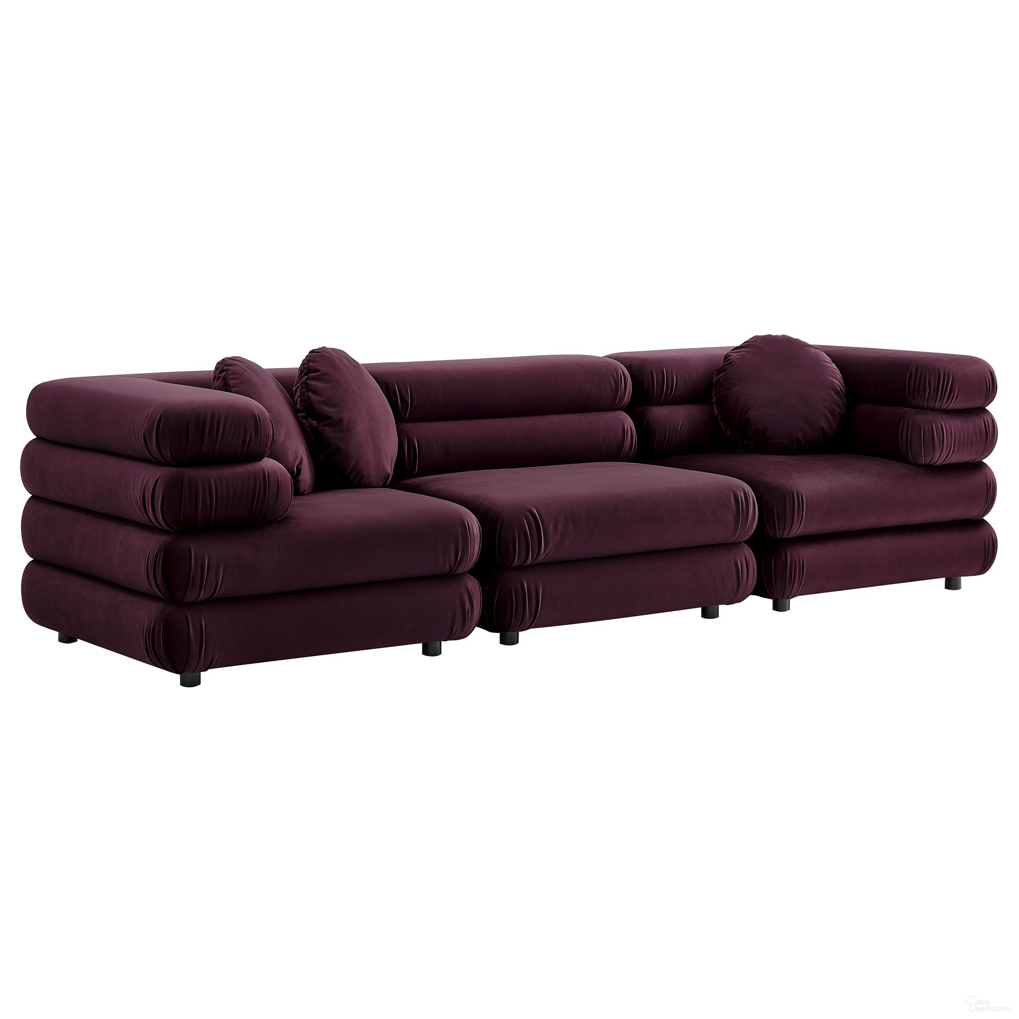 The appearance of Jubilee 3-Piece Modular Performance Velvet Sectional Sofa In Mulberry designed by Modway in the modern / contemporary interior design. This mulberry piece of furniture  was selected by 1StopBedrooms from Jubilee Collection to add a touch of cosiness and style into your home. Sku: EEI-6896-MUL;EEI-6898-MUL;EEI-6898-MUL. Material: Velvet.